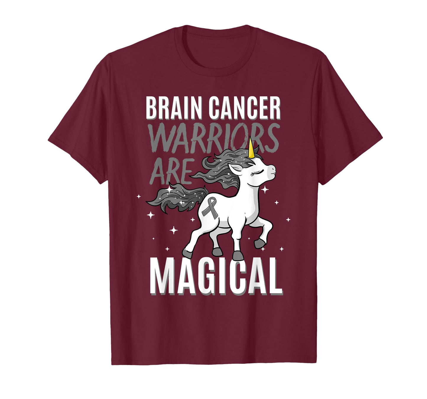 Brain Cancer Warrior Magical Unicorn Grey Ribbon Metastasis T-Shirt
