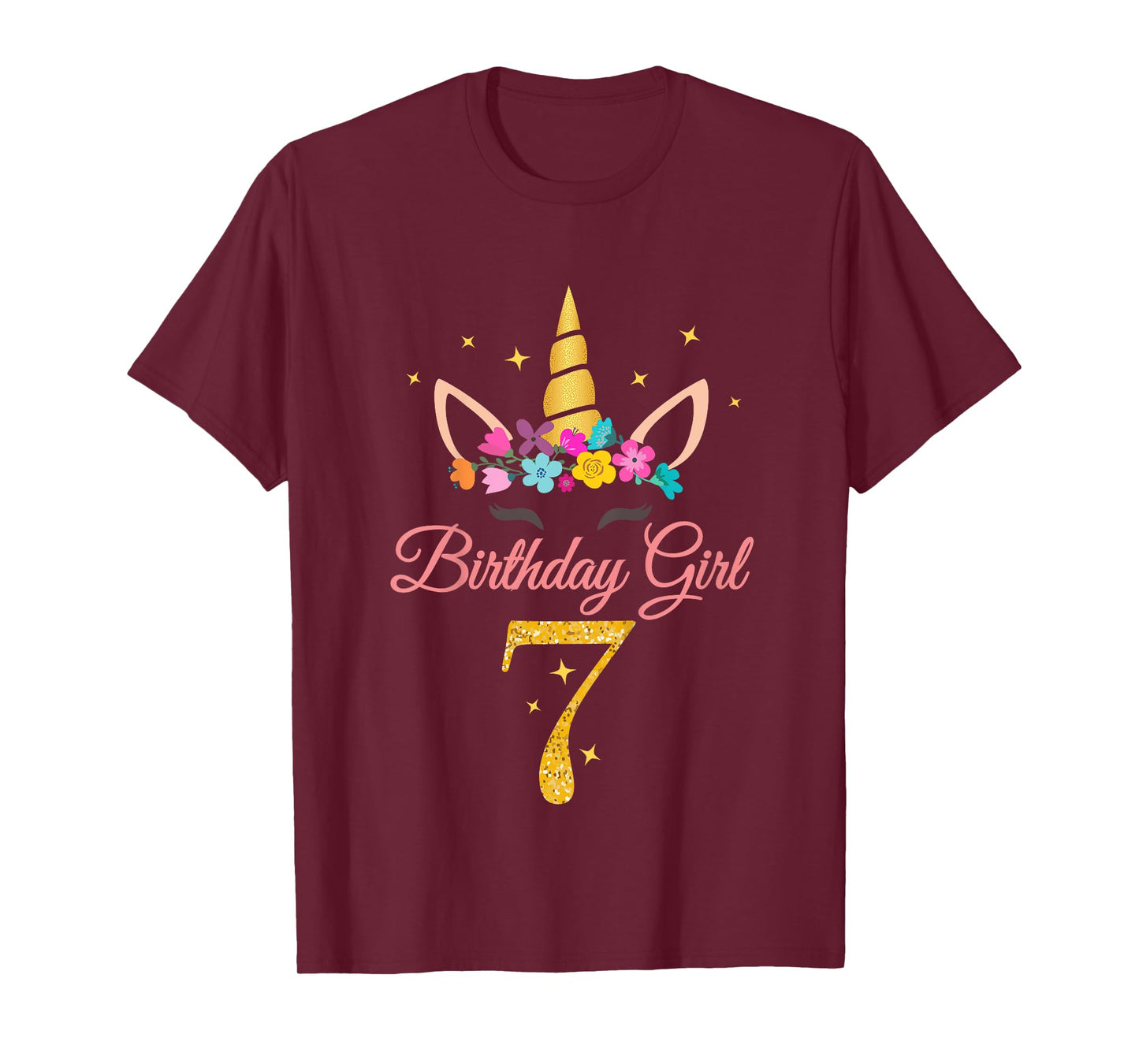 Kids 7 Birthday Girl Unicorn Design 7-Year-Old 7th BDay T-Shirt