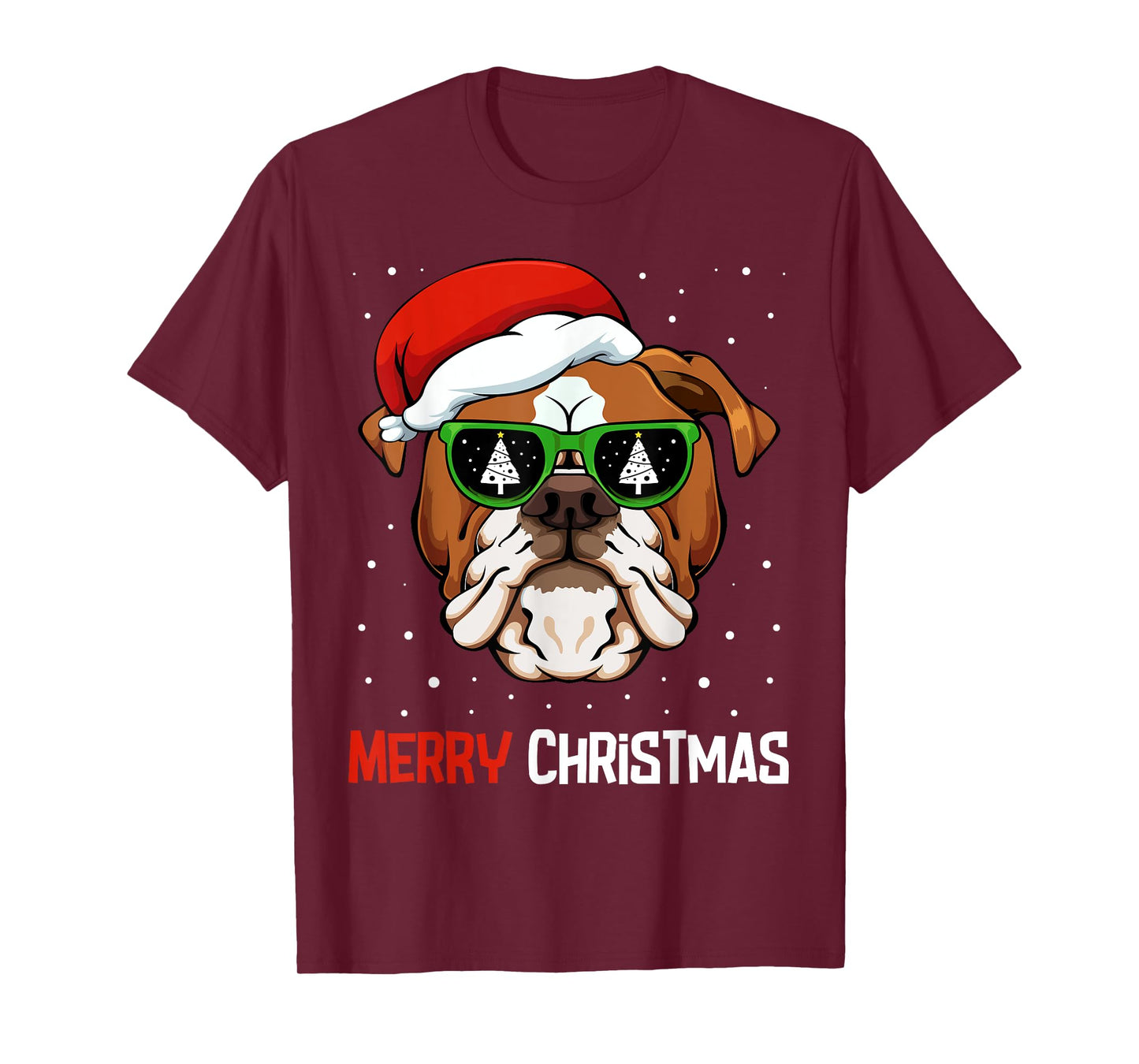 English Bulldog Santa Hat Christmas Pajama Dog X-Mas Tree T-Shirt