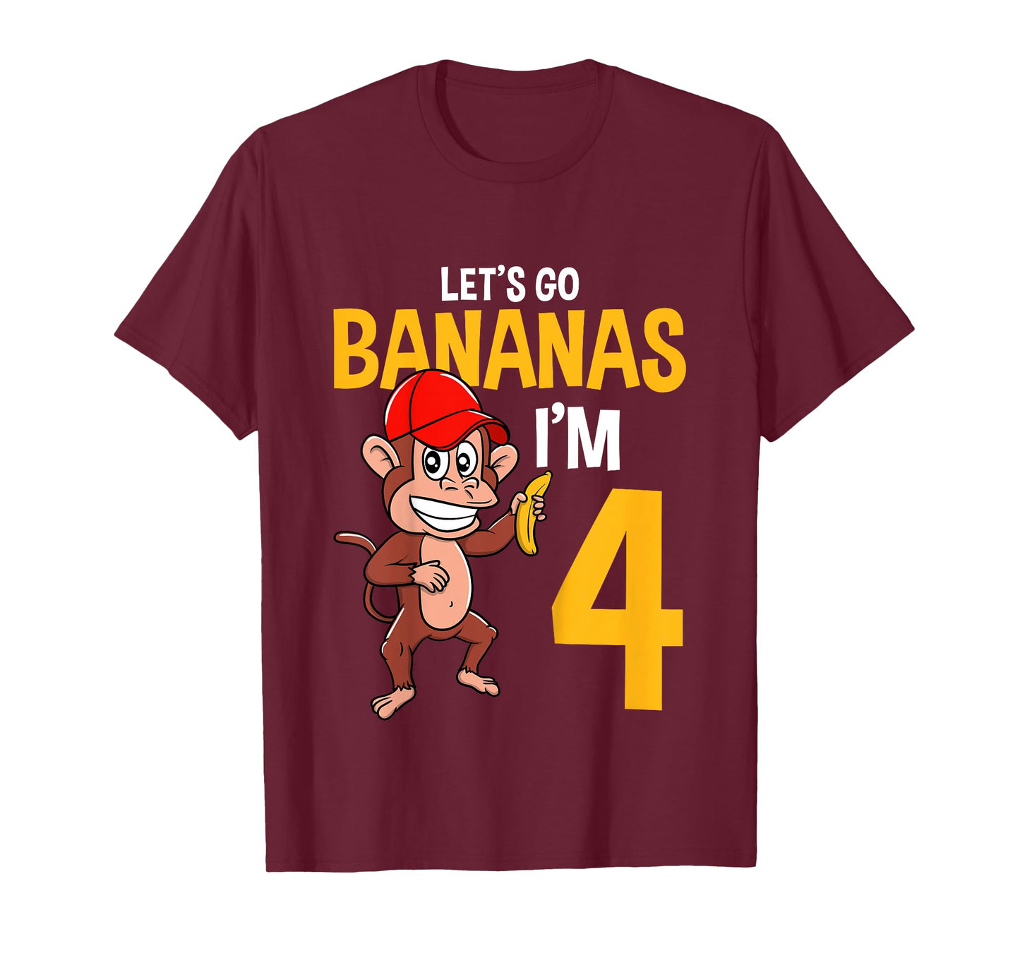 Kids Lets Go Bananas 4th Birthday Monkey 4 Year Old Boy Girl T-Shirt