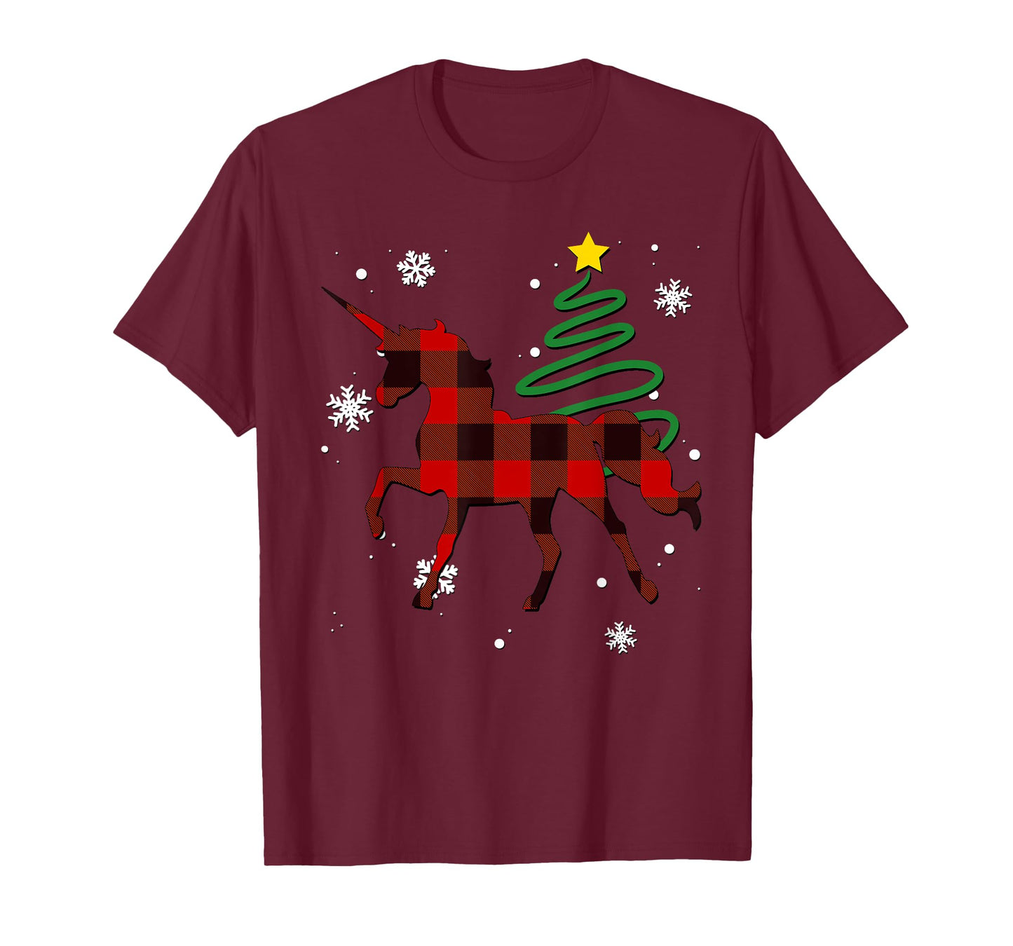 Red Plaid Unicorn Buffalo Magical Family Pyjama Christmas T-Shirt