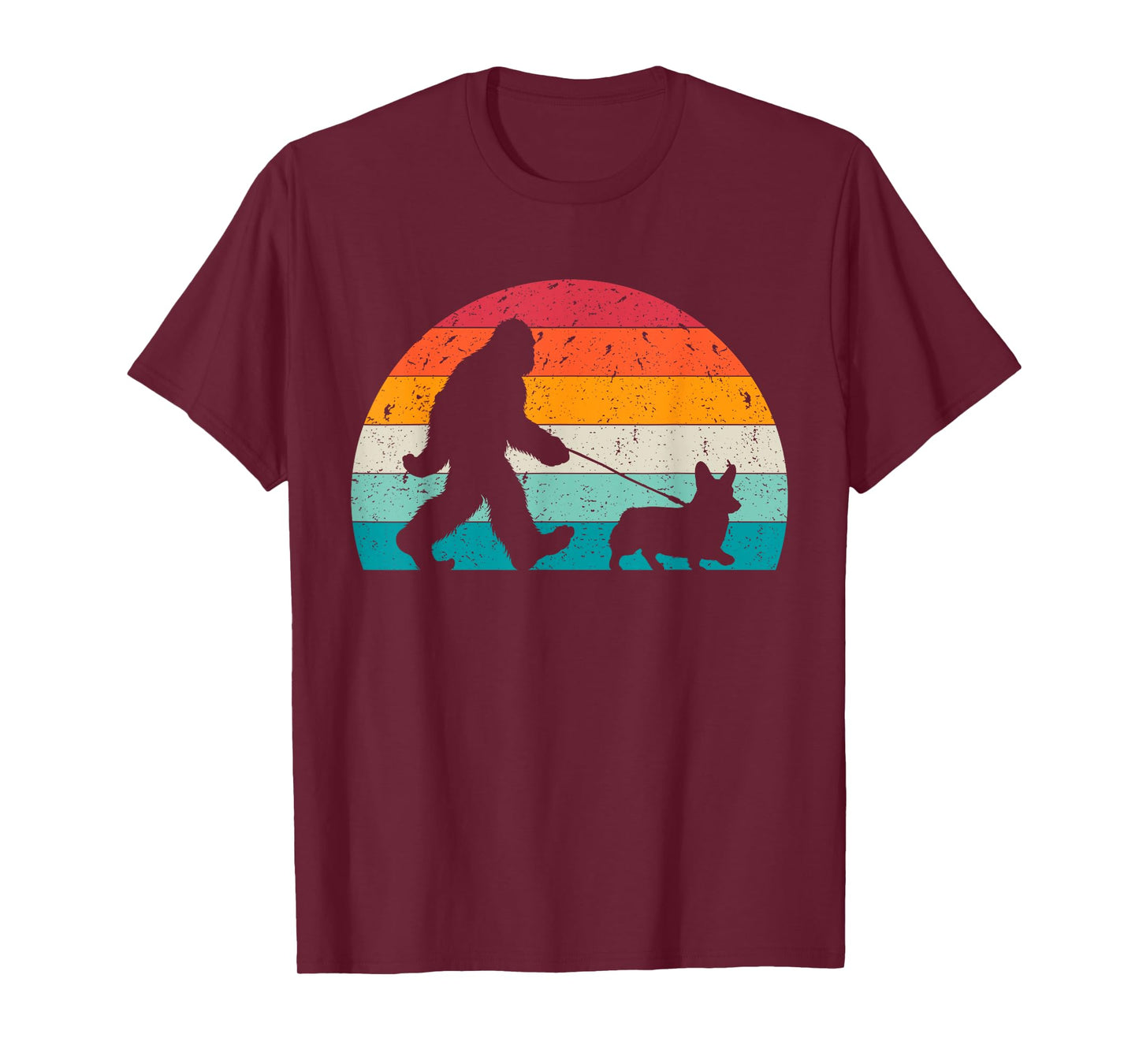 Bigfoot Walking a Dog Funny Corgi Lovers Dog Dad T-Shirt for Men Women Kids