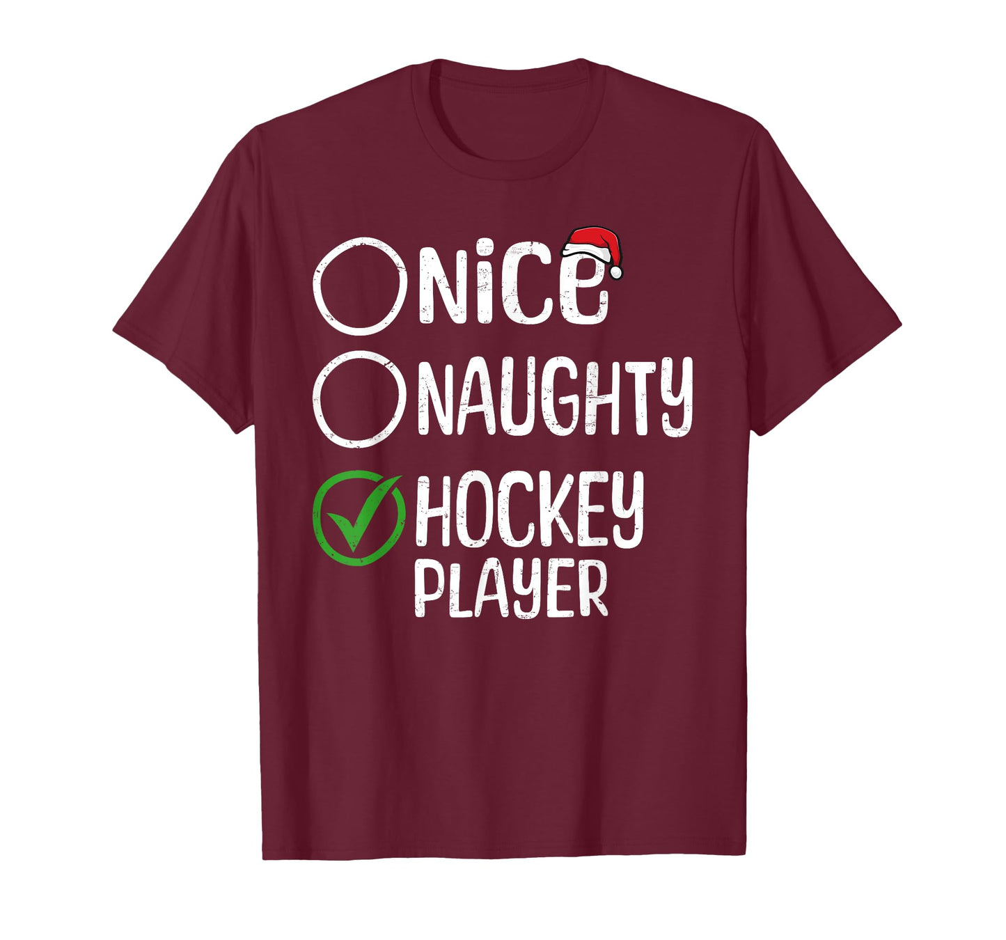 Merry Christmas Nice Naughty Hockey Player Xmas List Santa T-Shirt