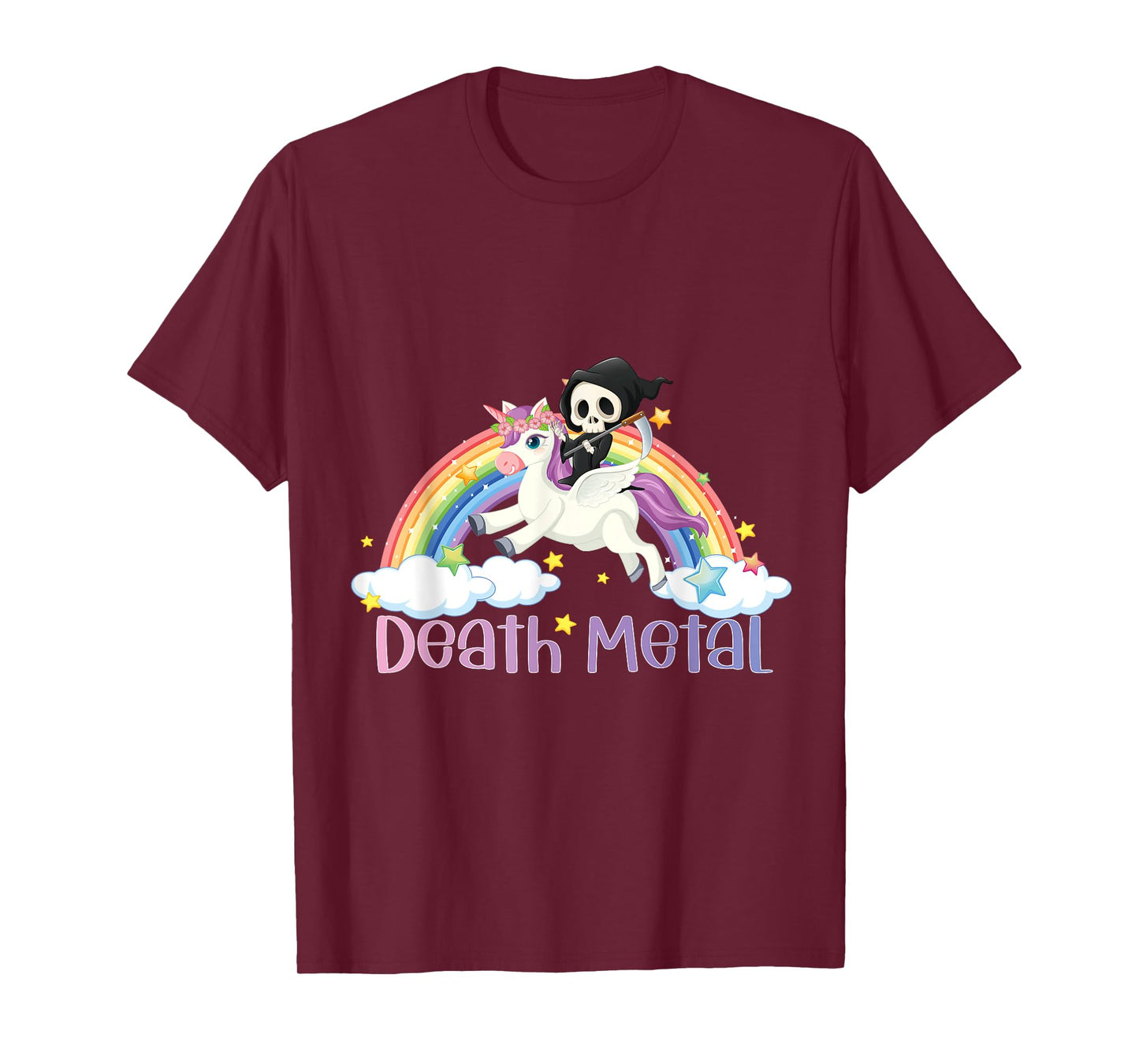 Grim Reaper Rainbow Colorful Stars Unicorn Death-Metal T-Shirt