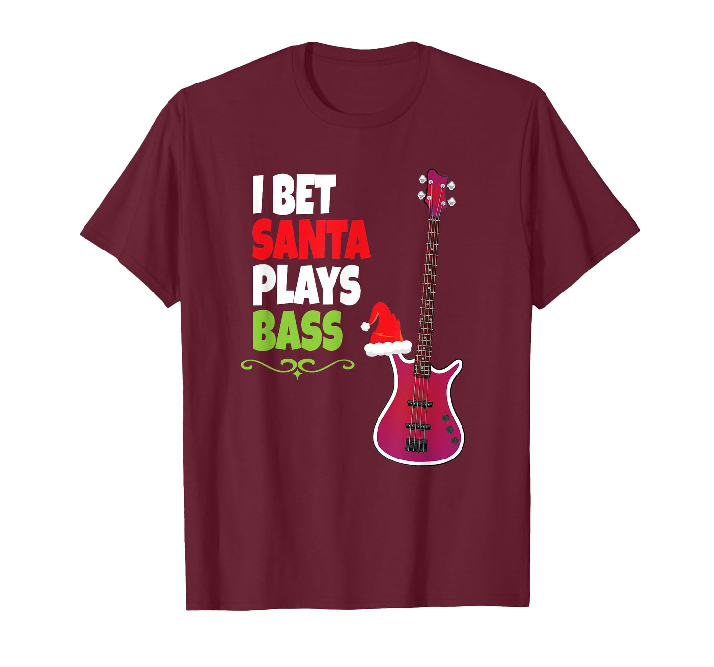 Gift for Bass Guitar Player - Cool Santa Christmas T-Shirt