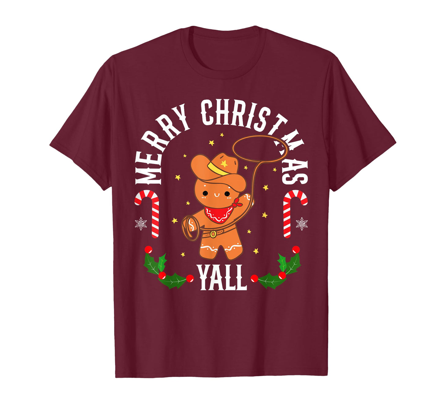Merry Christmas Yall Gingerbread Cowboy Man Howdy Retro Xmas T-Shirt
