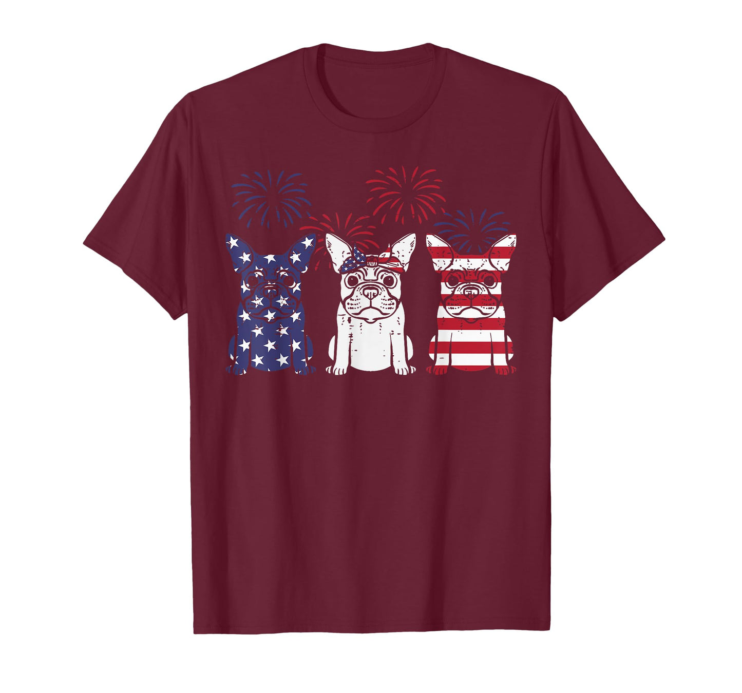 3 US Flag French Bulldogs 4th Of July Patriotic Frenchie Dog T-Shirt