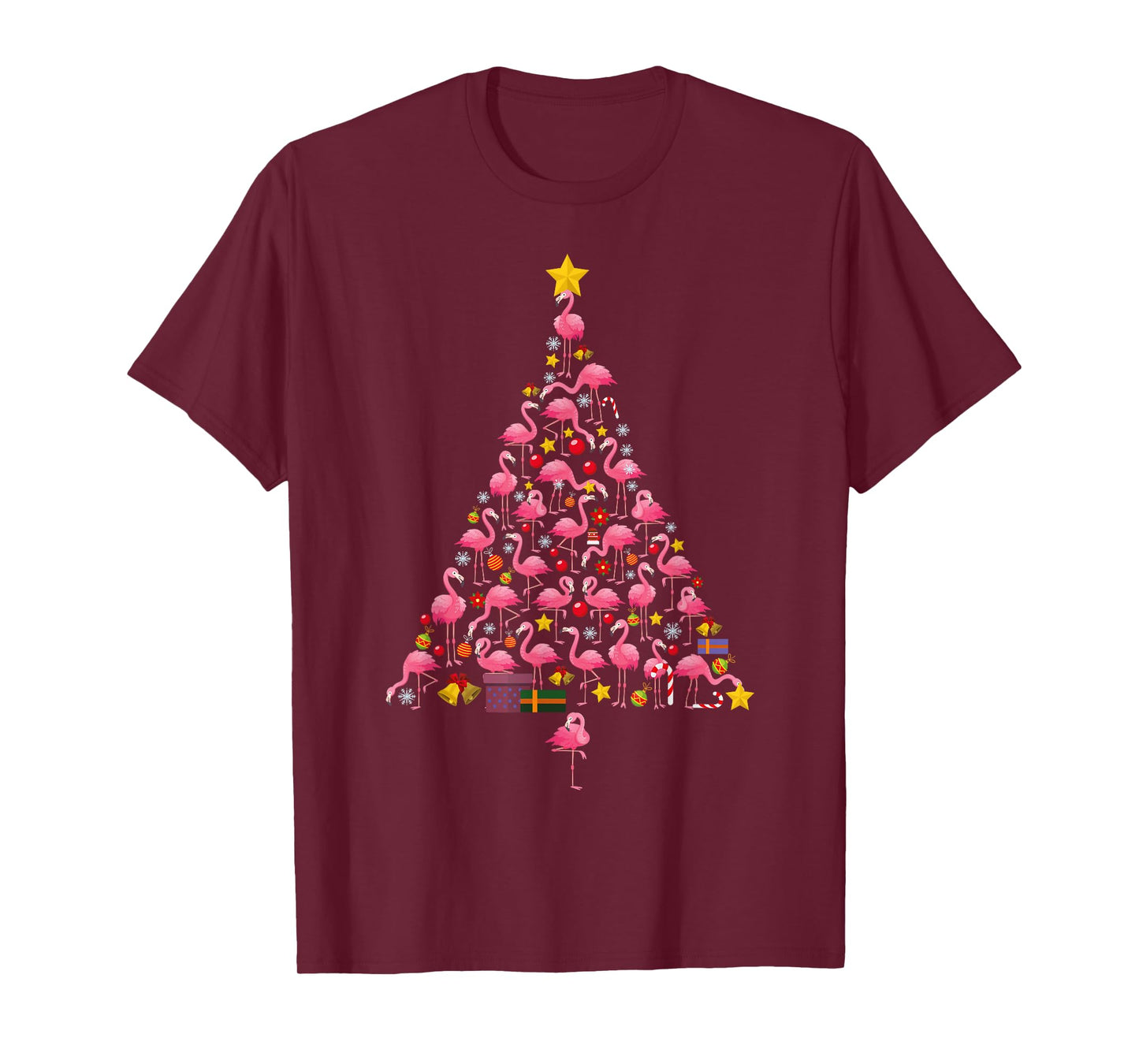 Funny Flamingo Christmas Tree Ornithologist Xmas Women Men T-Shirt
