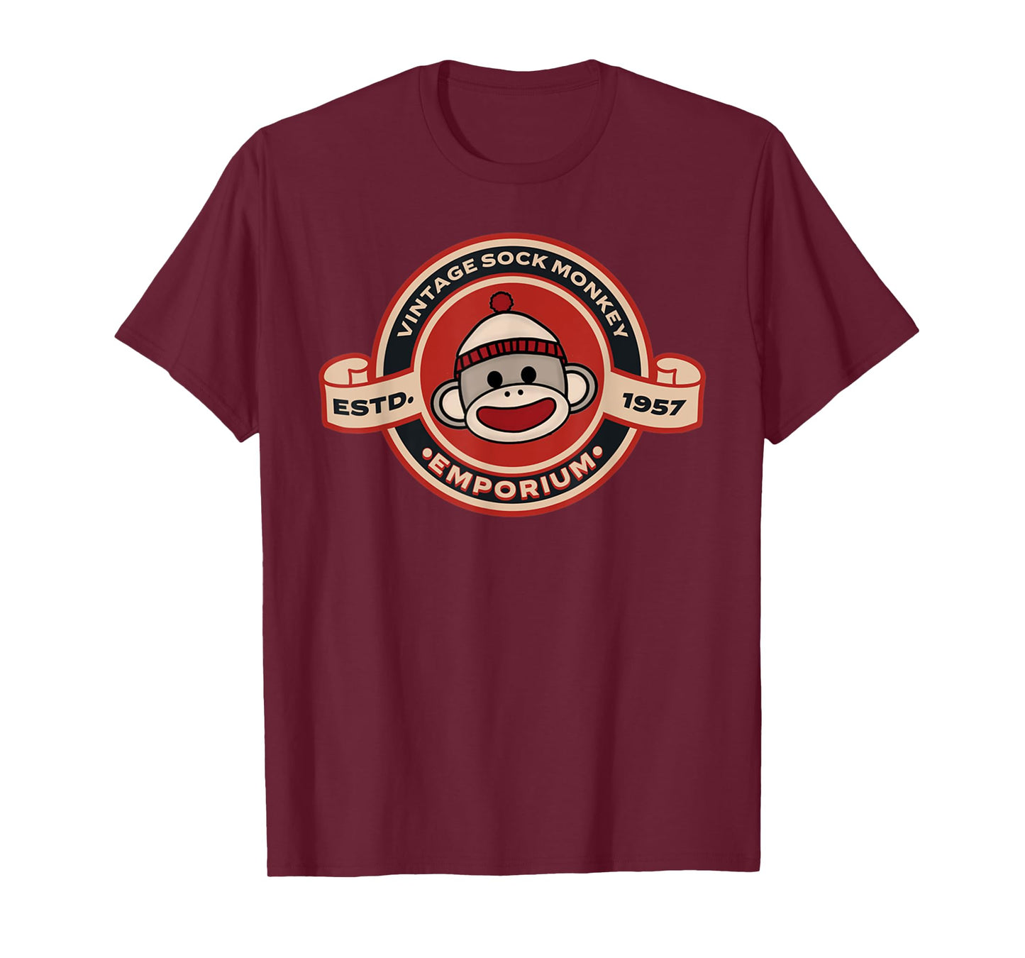 Vintage Sock Monkey Emporium Logo Emblem Sock Monkey T-Shirt