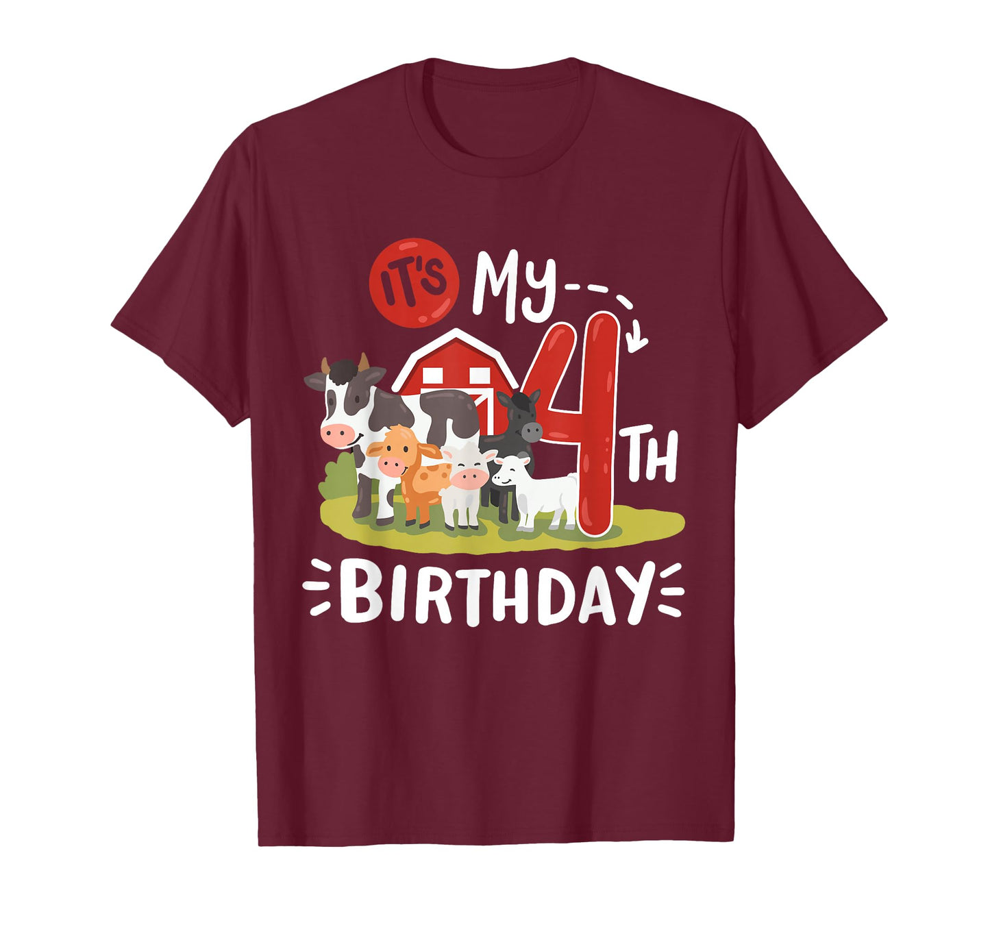 Farm Animals Its My 4th Birthday Bday Party 4 Years Old Kids T-Shirt