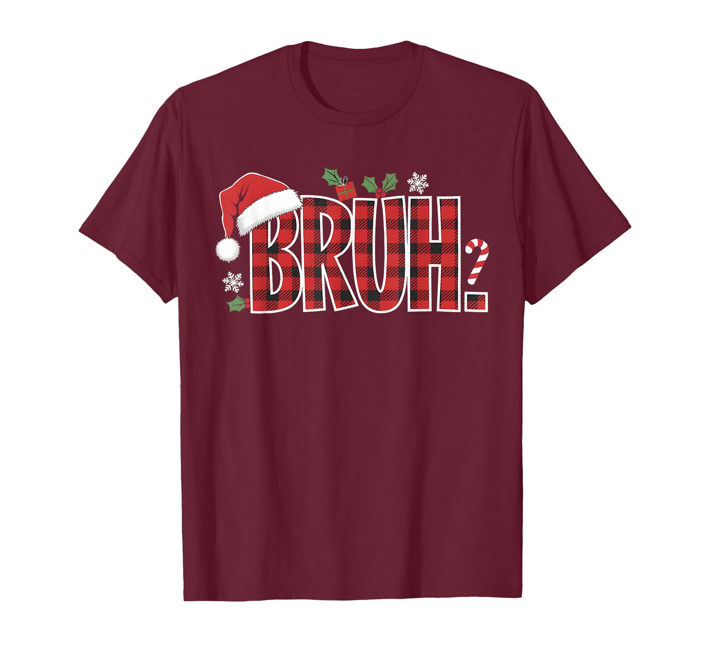 Bruh Christmas Plaid Gifts For Teens Boys Kids Xmas Pajamas T-Shirt