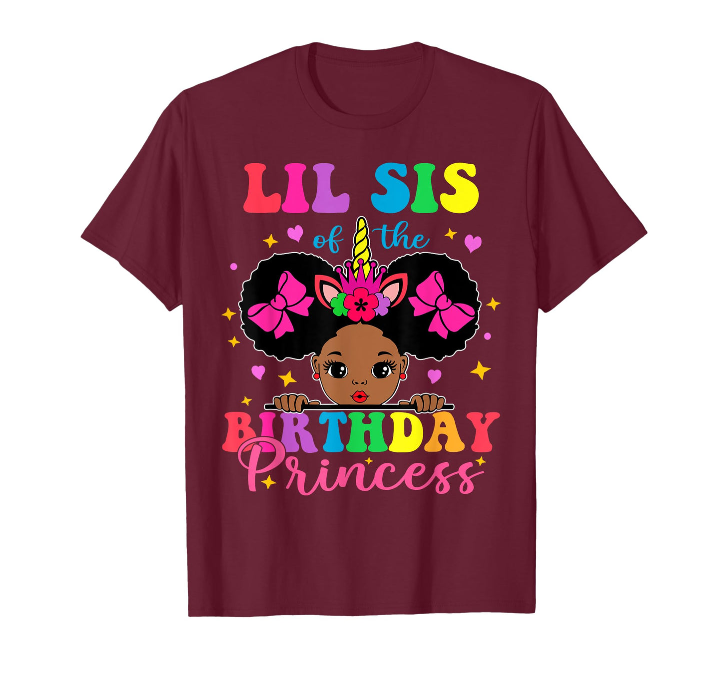 Lil Sister of The Birthday Girl Princess Afro Melanin T-Shirt