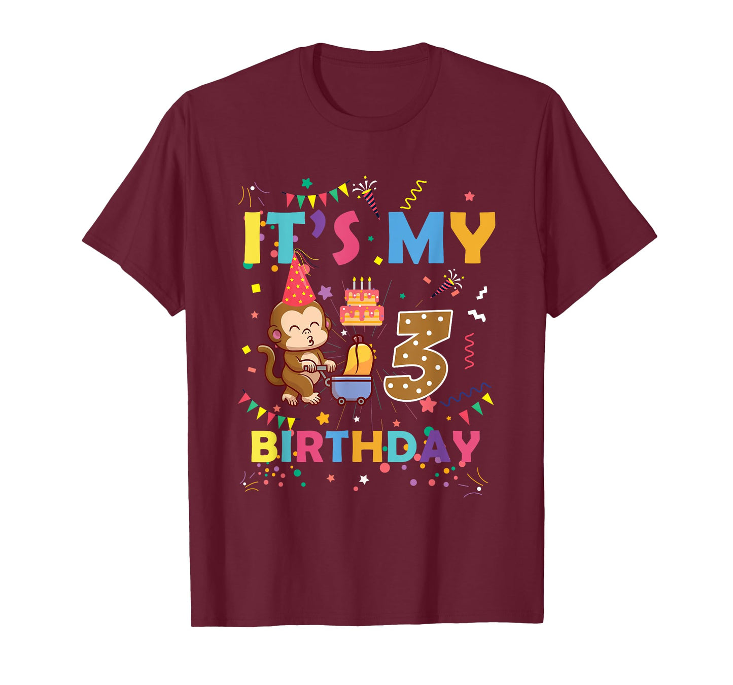 It's My 3rd Birthday Monkey 3 Year Old Boys Girls Kids T-Shirt