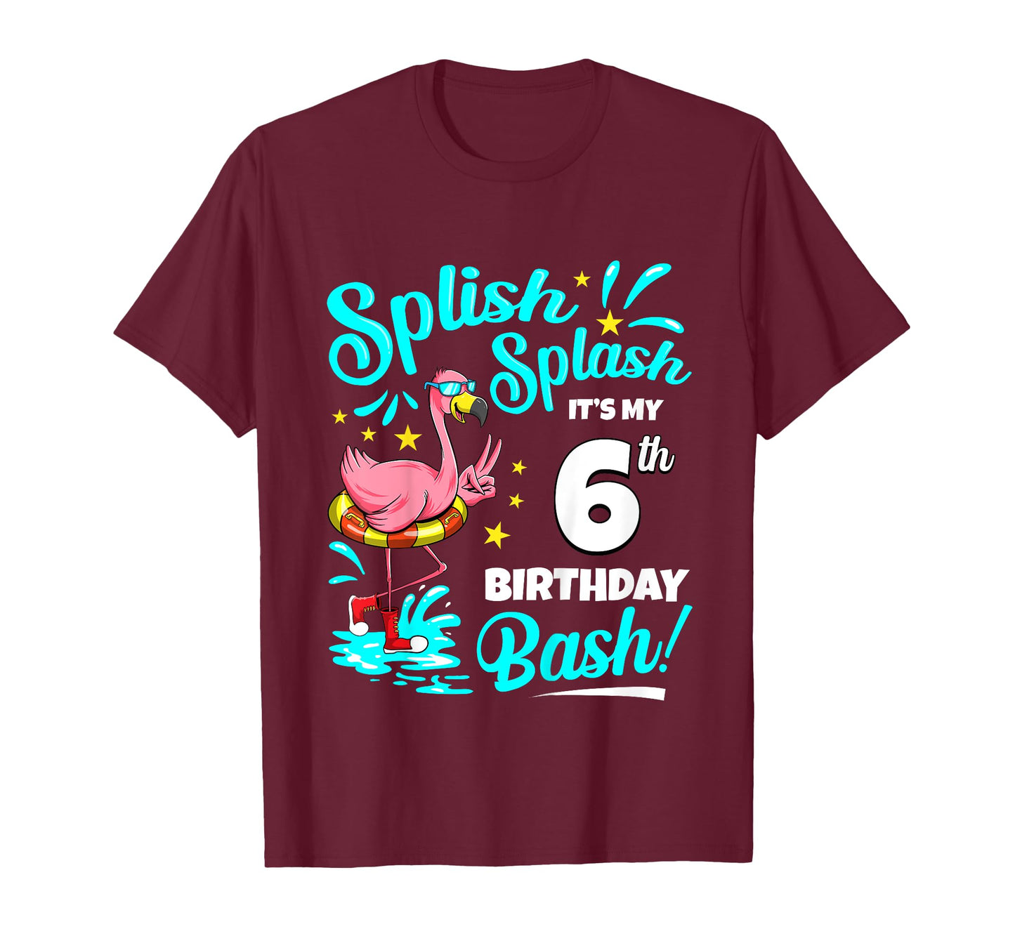6th Birthday Flamingo 6 Years Old Pool Party Summer T-Shirt