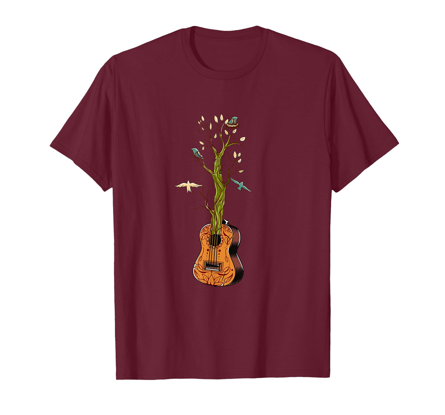 Flowers Birds Tree Nature Guitar T-Shirt