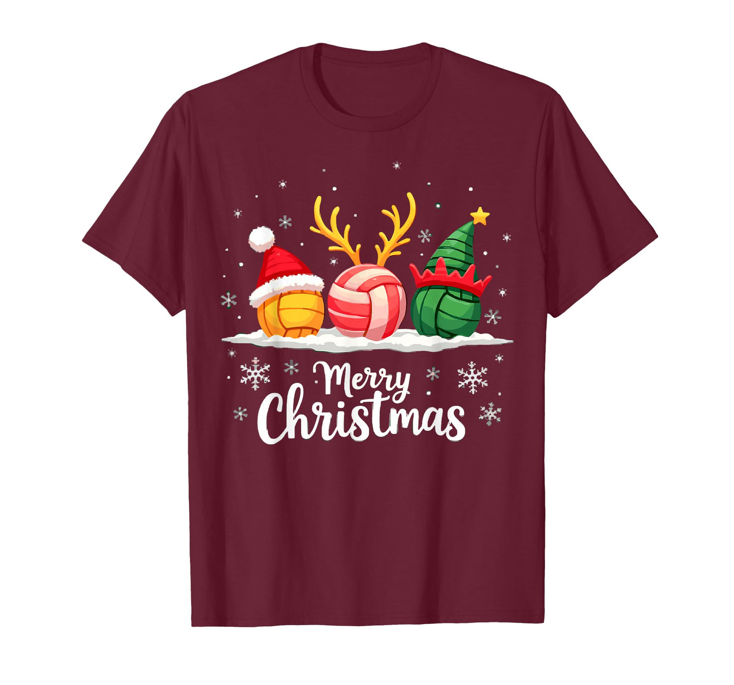 Volleyball Reindeer Santa Elf Merry Christmas Xmas Party Tee T-Shirt