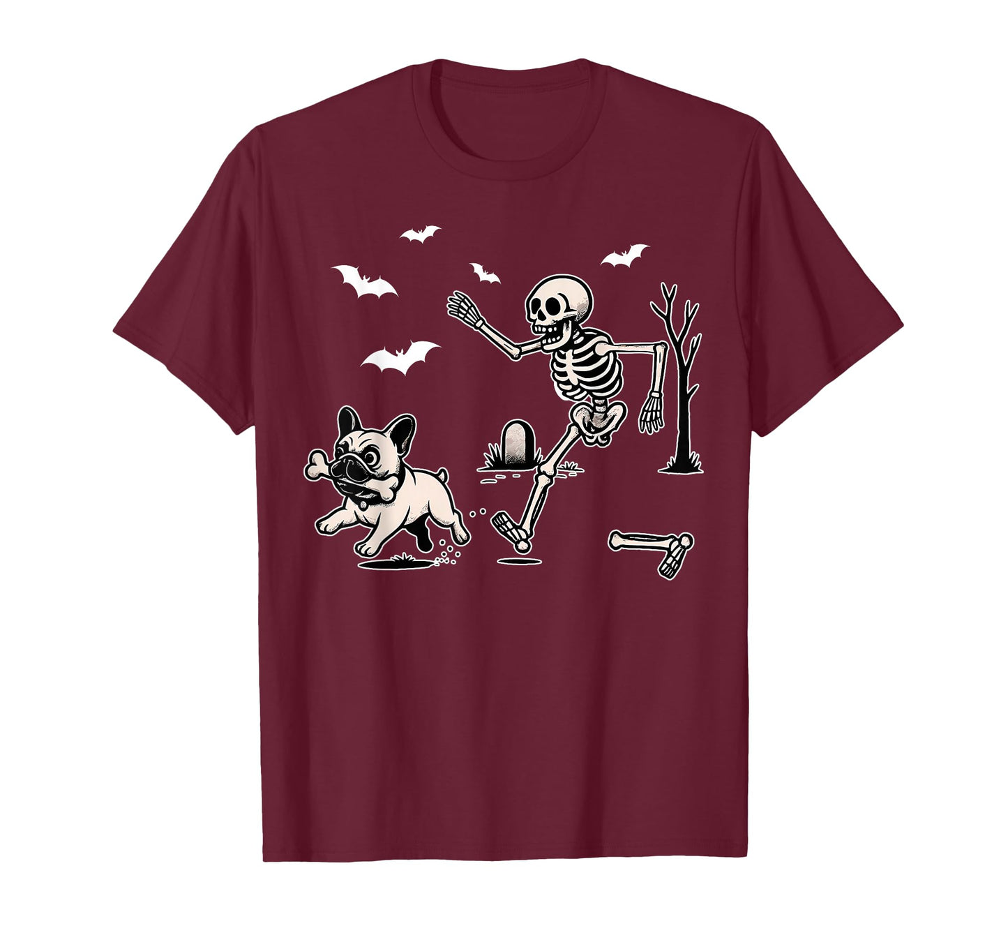 Funny Halloween French Bulldog Skeleton Spooky Men Women Kid T-Shirt
