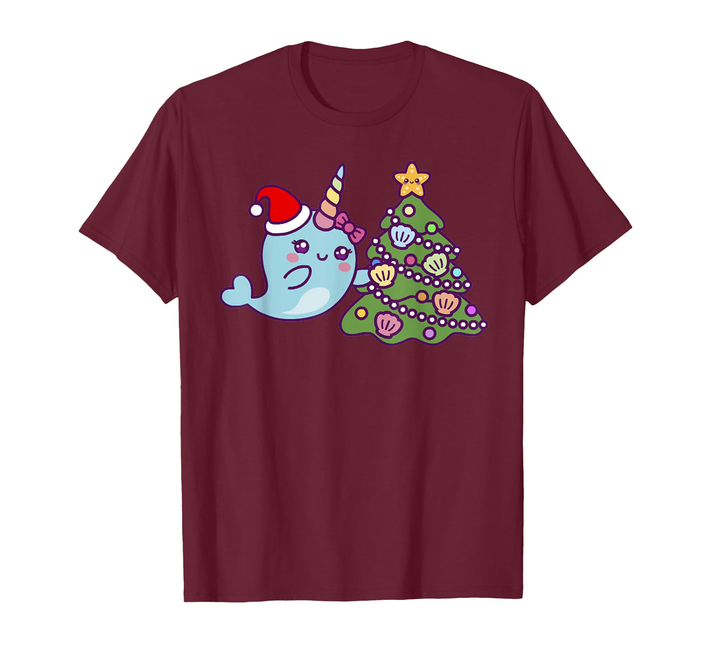 Merry Christmas Cute Unicorn Narwhal Christmas Santa Hat T-Shirt