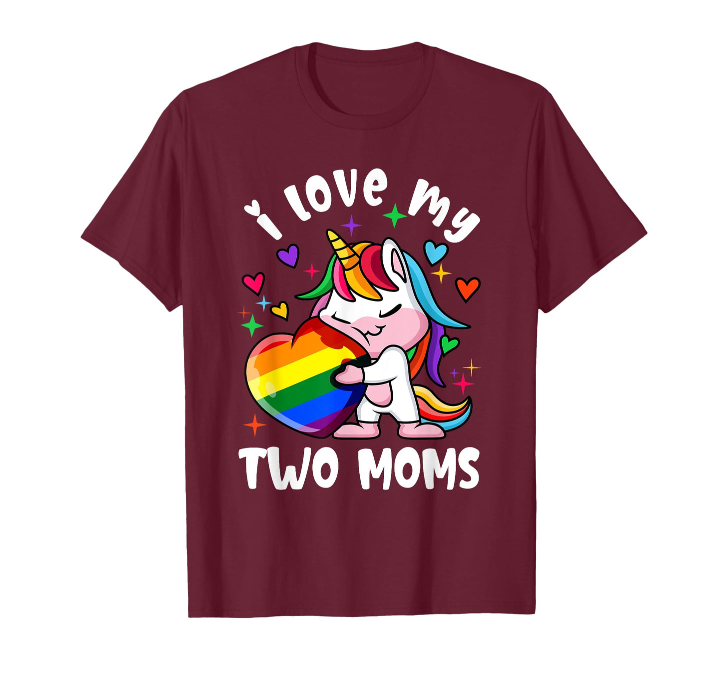 I Love My Two Moms Cute Lgbt Lesbian Unicorn Girls Kids T-Shirt