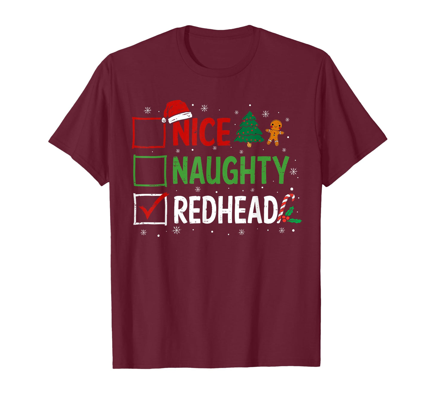 Naughty Nice Redhead Christmas Pajamas Santa Claus Xmas T-Shirt