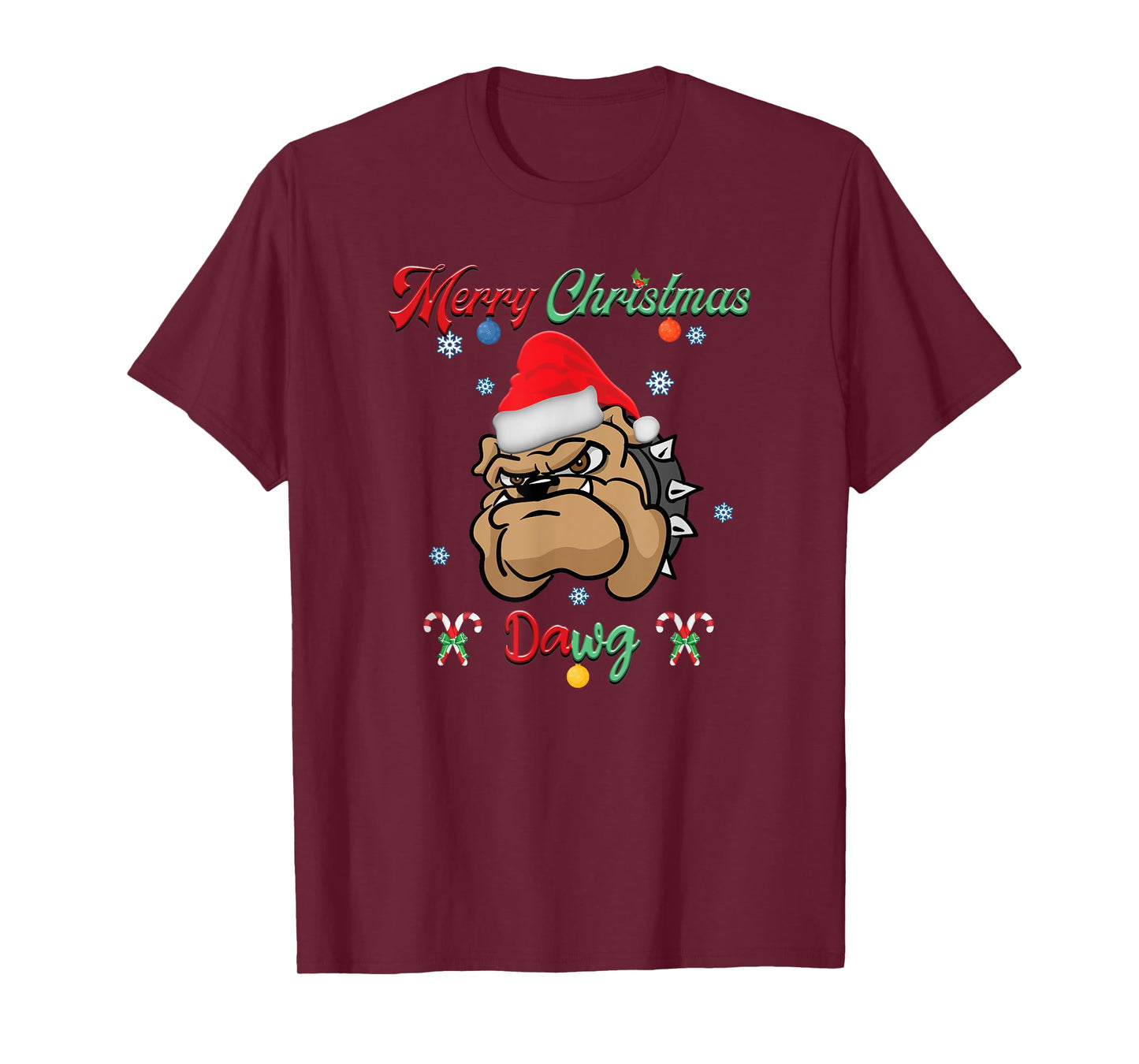 Merry Christmas Dawg Bulldog Santa Hat Xmas Winter Snowflake T-Shirt for Men Women Kids