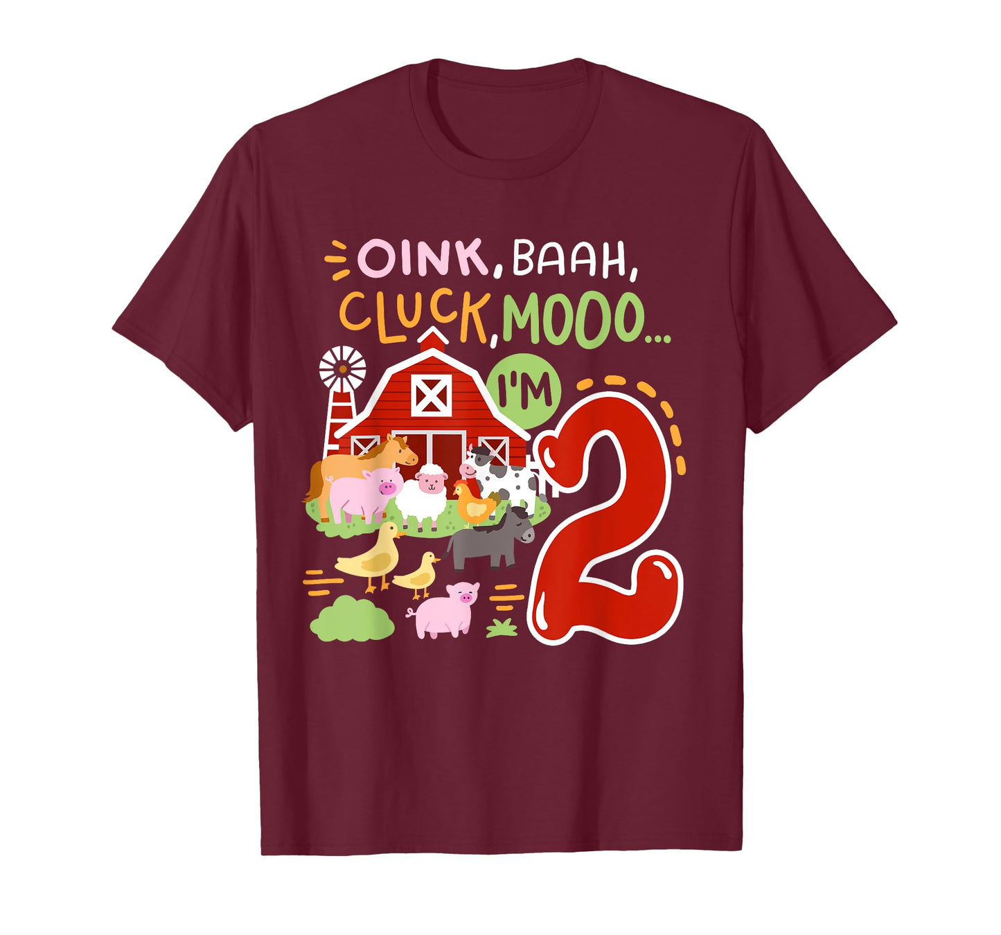Oink Baa Moo I'm 2 Farm Animals 2nd Birthday Two Years Old T-Shirt