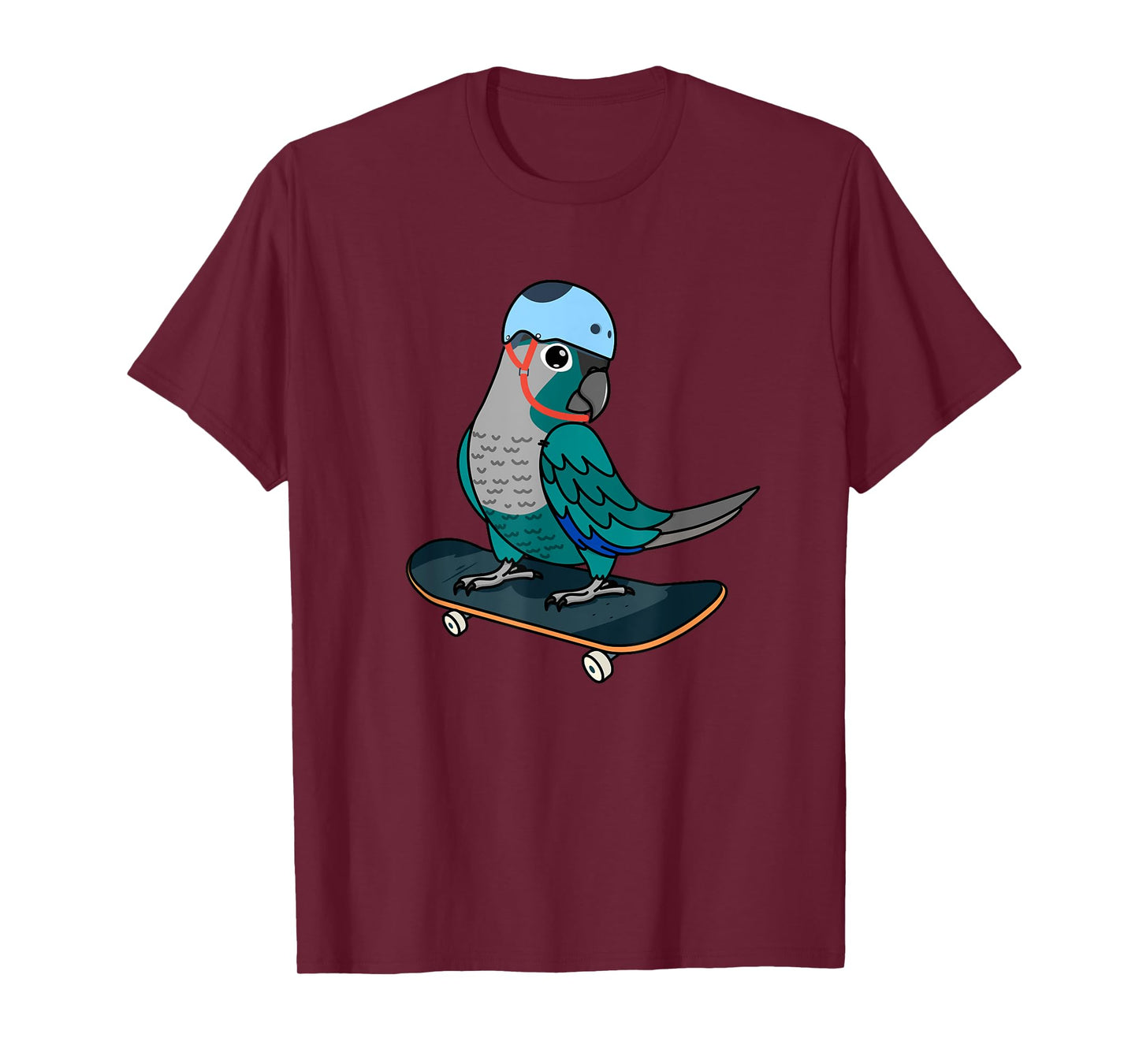 Skateboarding Parrot I Turquoise Green Cheek Conure T-Shirt