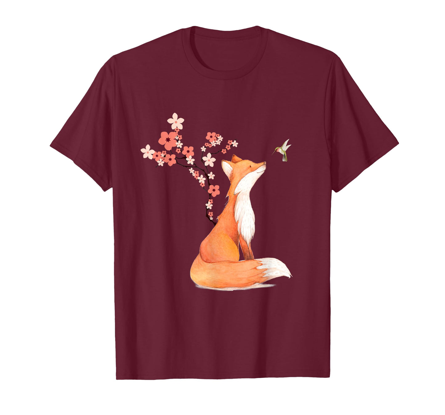 The Cute Fox And Hummingbird Cherry Blossom Flower Present T-Shirt
