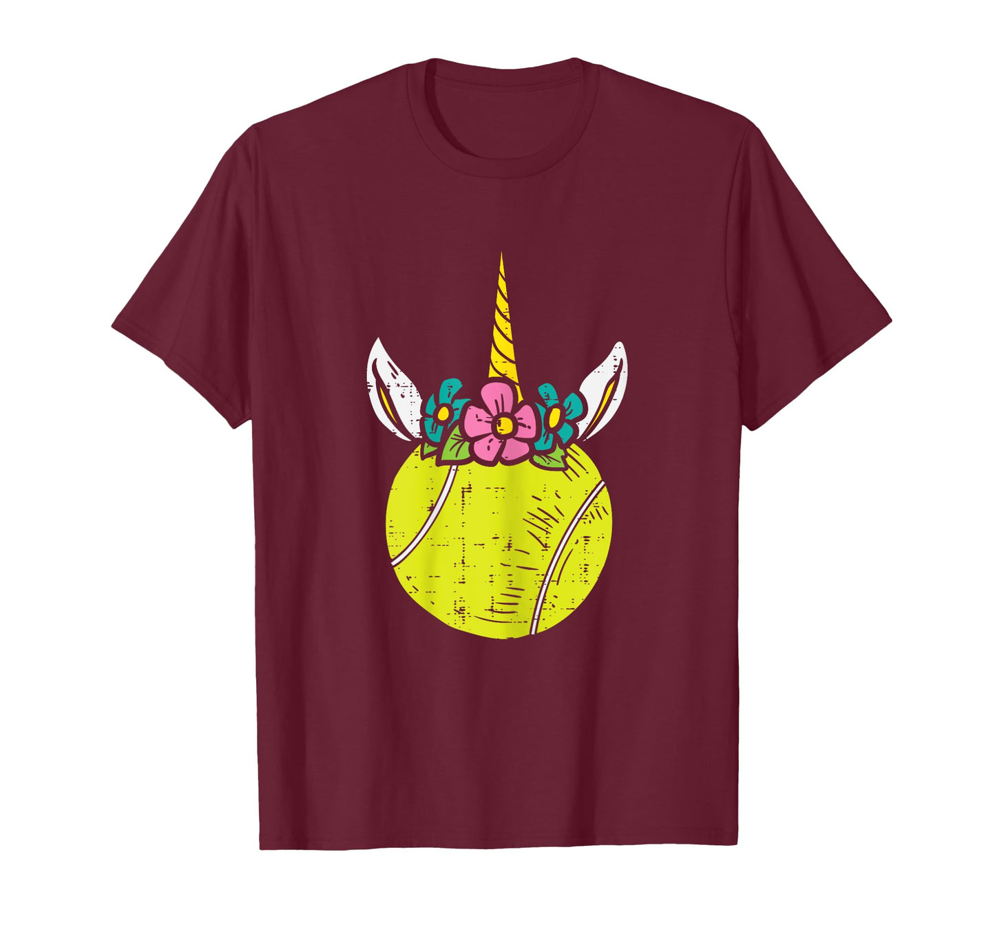 Unicorn Head Tennis Ball Cute Player Coach Women Girls Kids T-Shirt