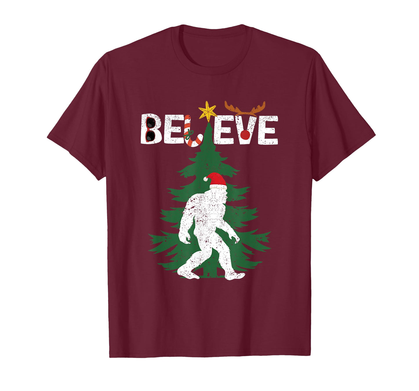 Believe Bigfoot Sasquatch Yeti Santa Hat Christmas Pajamas T-Shirt