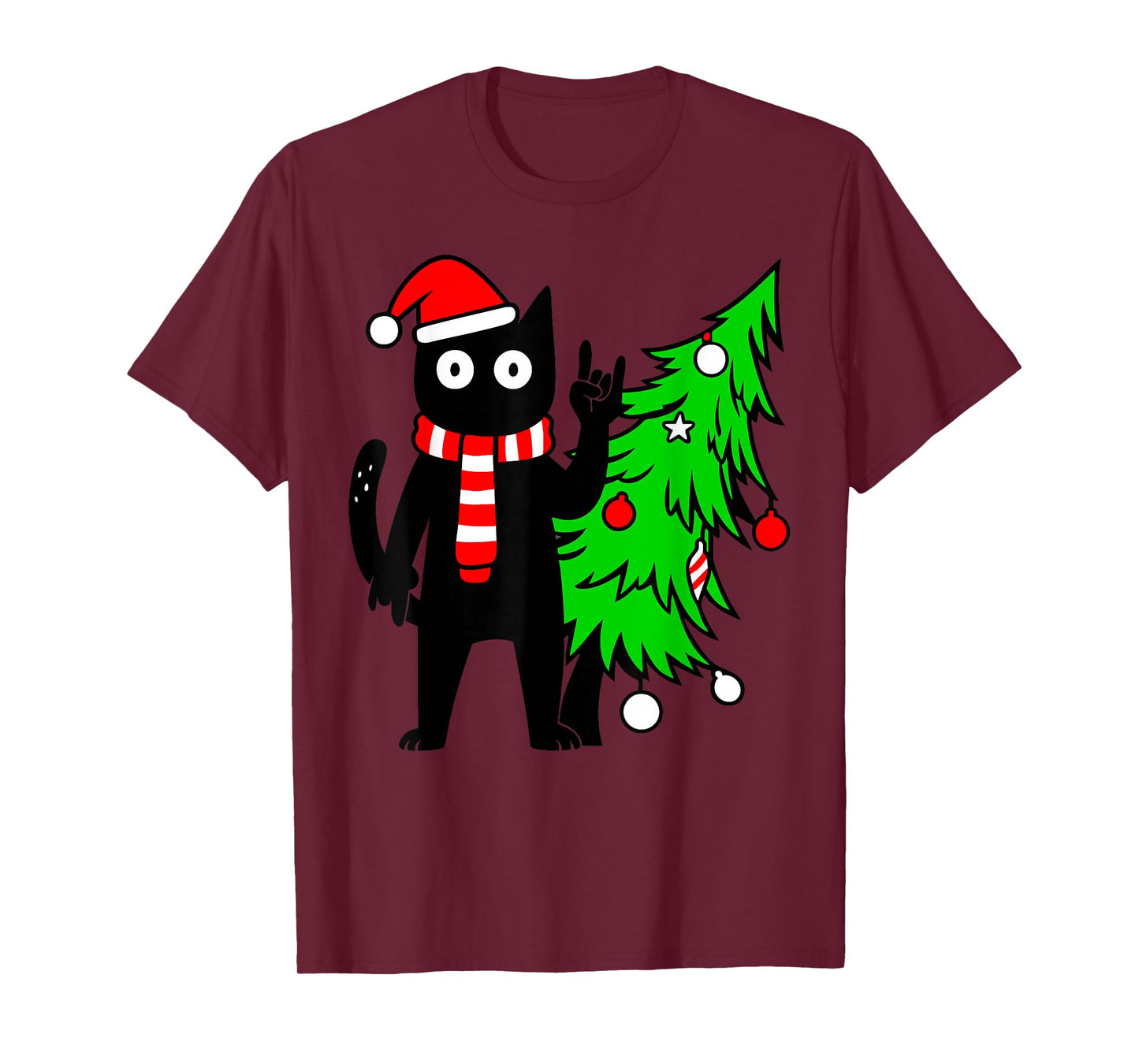 Christmas Cat for Women Men Family Funny Black Cat Tree T-Shirt