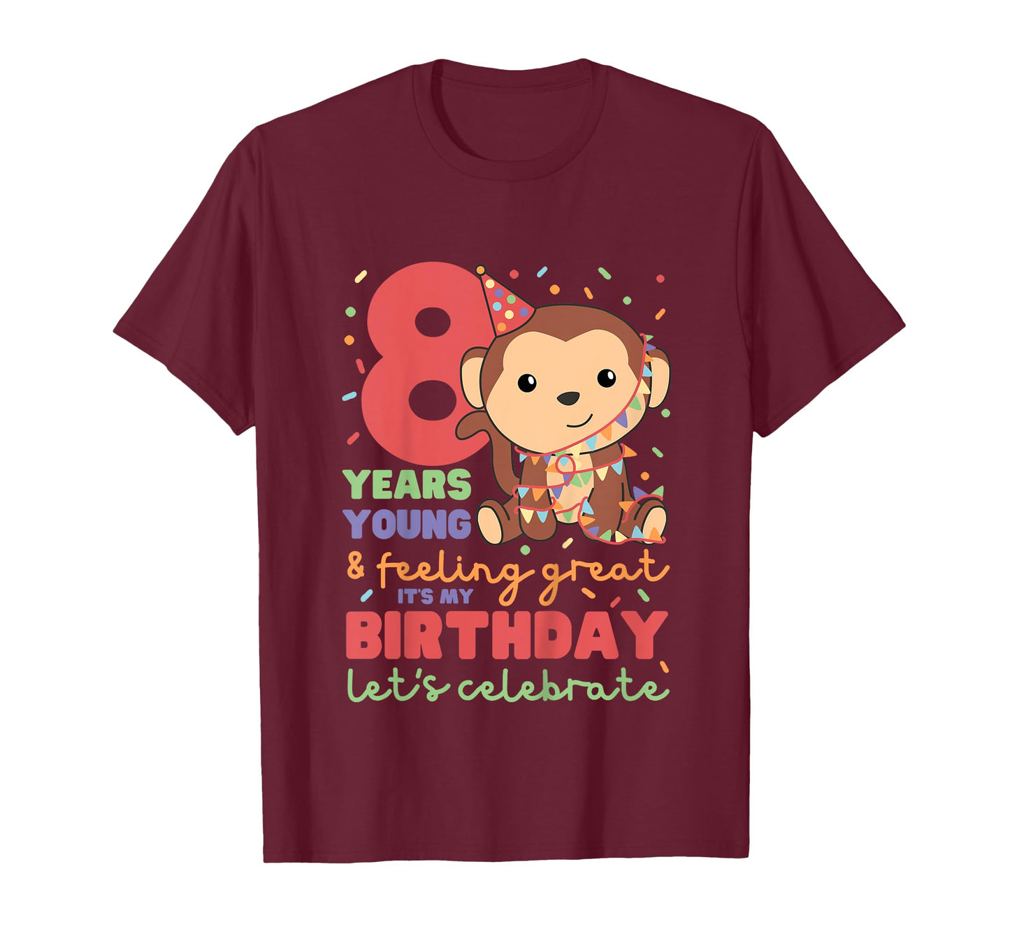 Monkey For The 8th Birthday For Children Eight Years Old T-Shirt