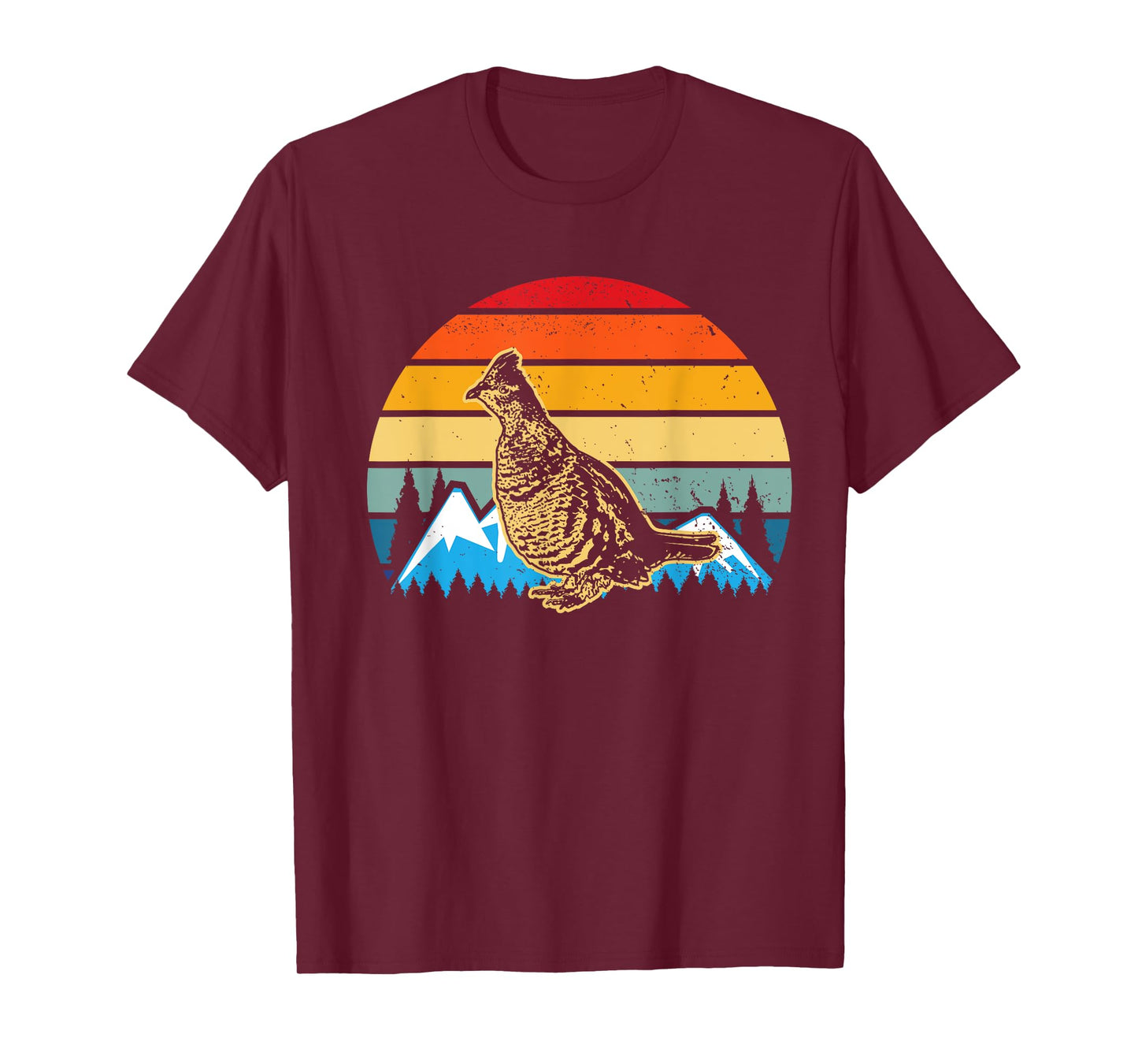 Hunting Ruffed Grouse bird- retro sunset and Hunter T-Shirt