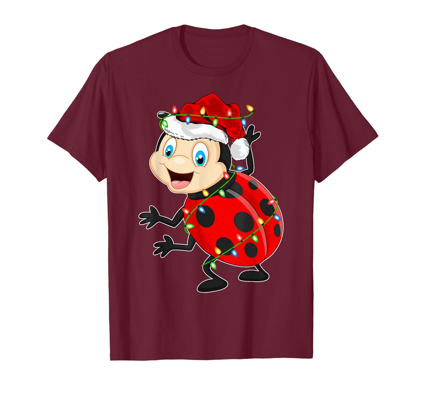 Xmas Lights Santa Hat Ladybug Christmas T-Shirt
