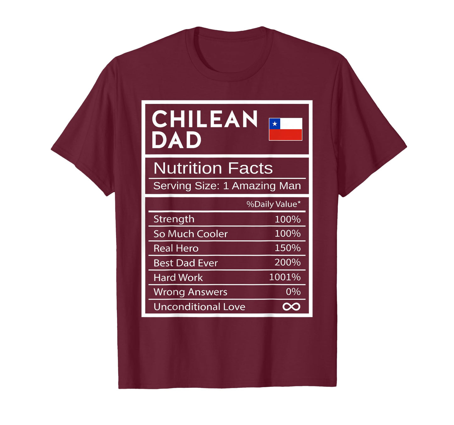 Chilean Dad Nutrition Facts National Pride Gift For Dad T-Shirt
