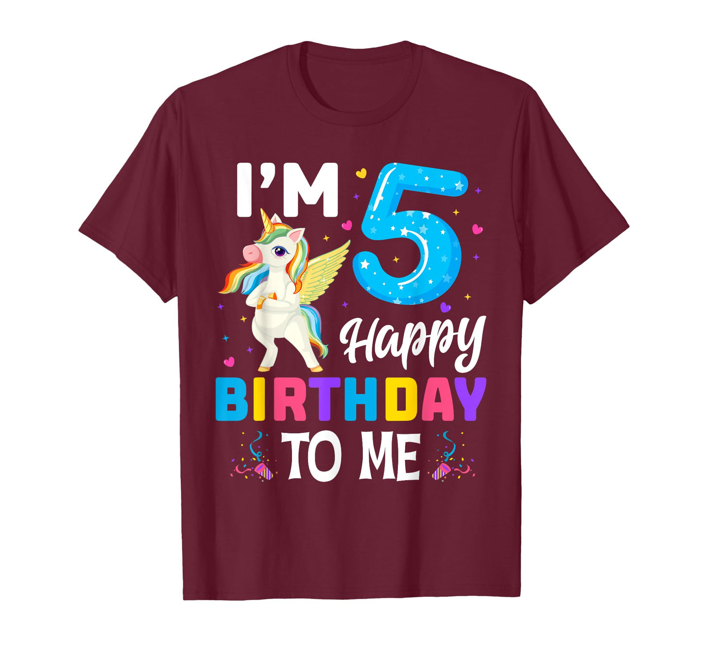 Unicorn 5th Birthday Party 5 Years Old Girl T-Shirt