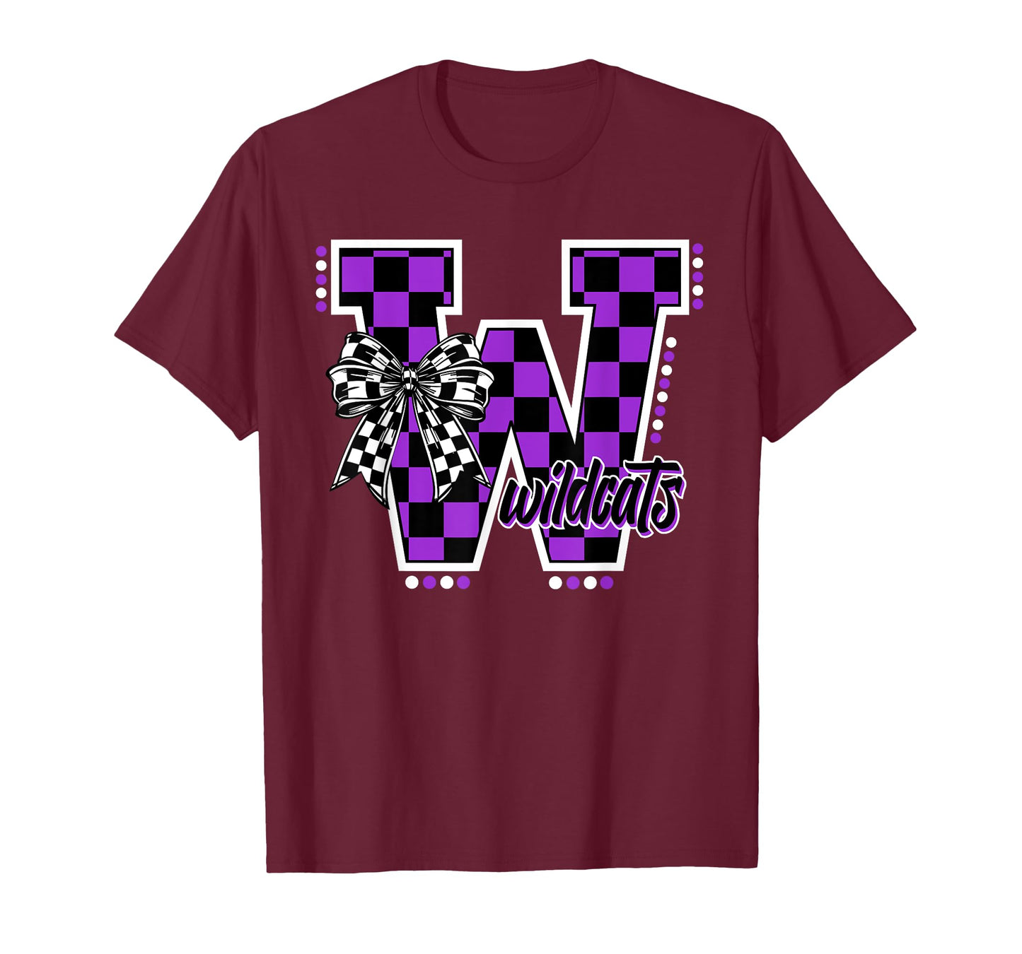 Wildcats Checkered Letter Purple Wildcat Pride School Spirit T-Shirt