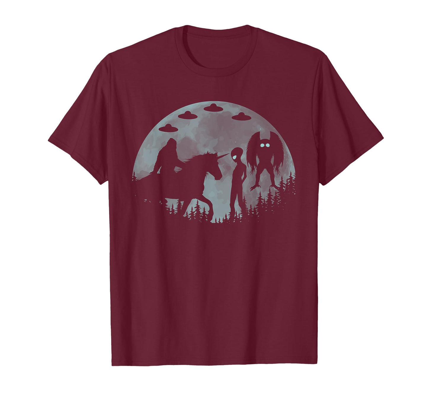 Bigfoot Riding Unicorn Funny Sasquatch Ufo Mothman And Alien T-Shirt