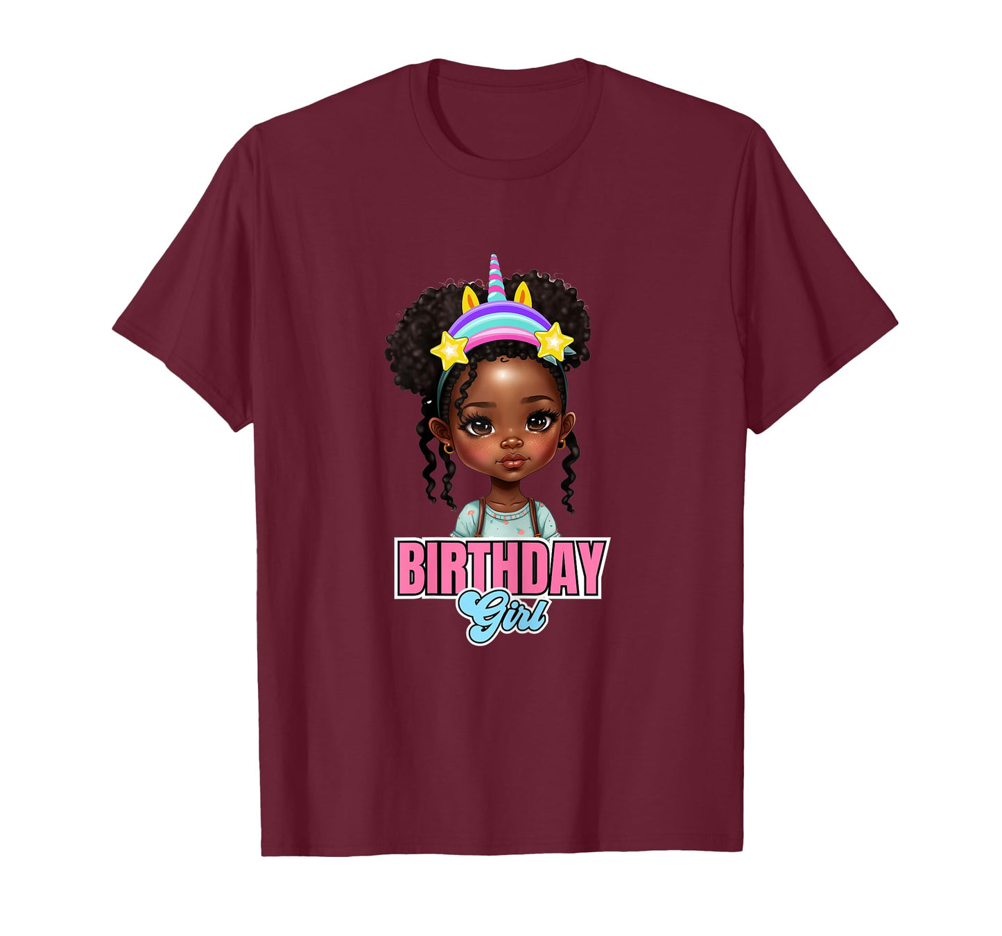 Kids Black Girl Birthday Melanin Kids Afro Puff Unicorn Girl T-Shirt