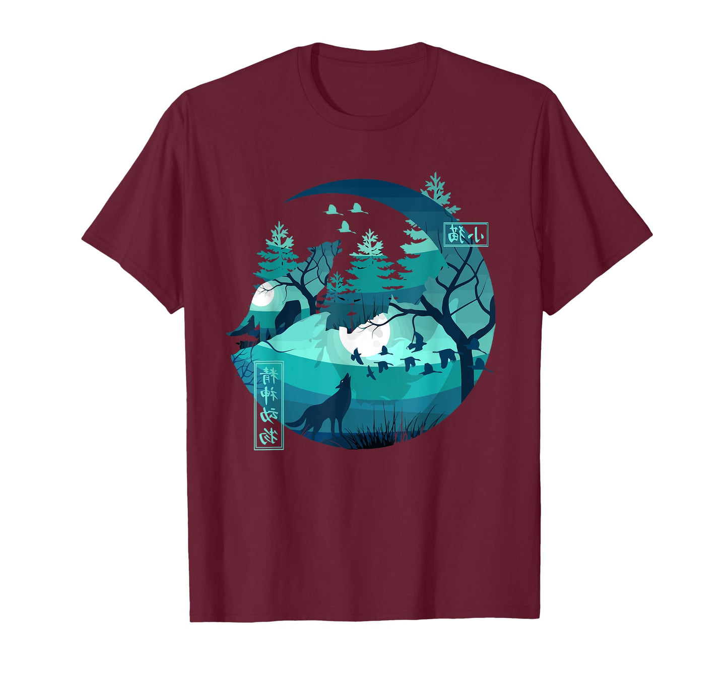 Fox moon Landscape Retro 80s Japan Anime japanese art T-Shirt