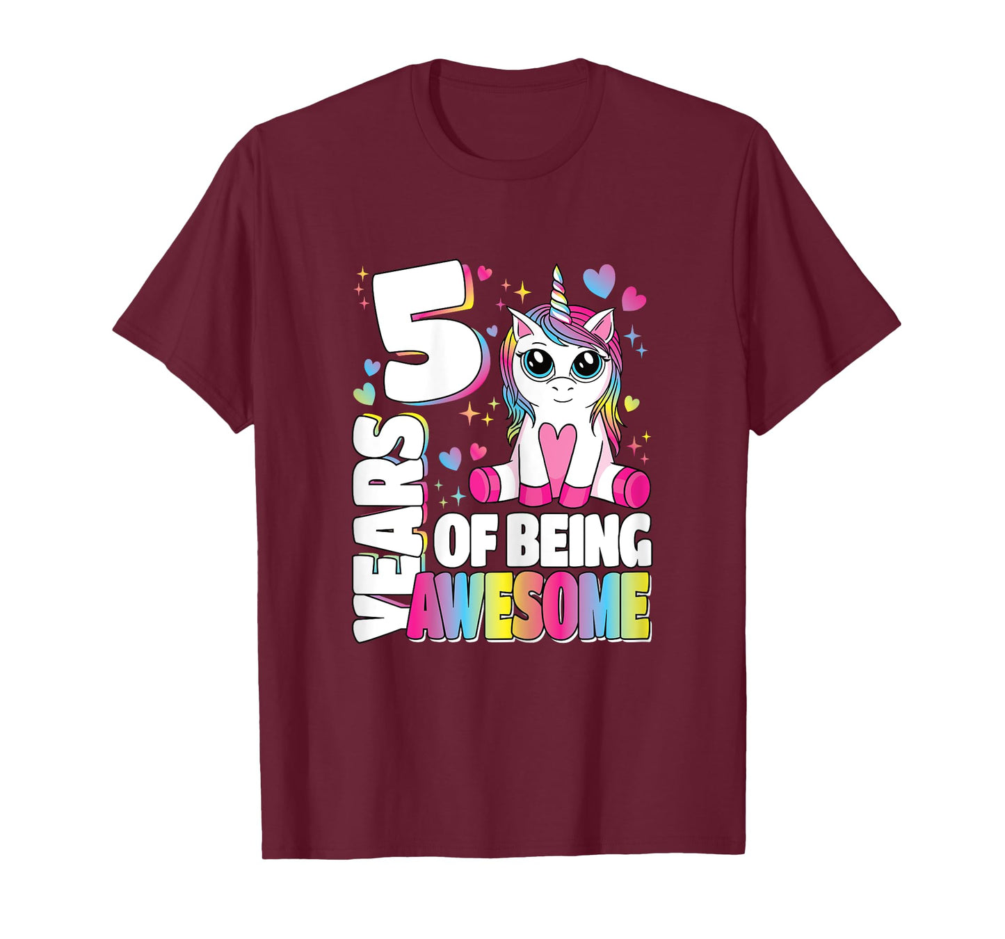 5 Years Of Being Awesome 5th Birthday Unicorn Girls Kids T-Shirt