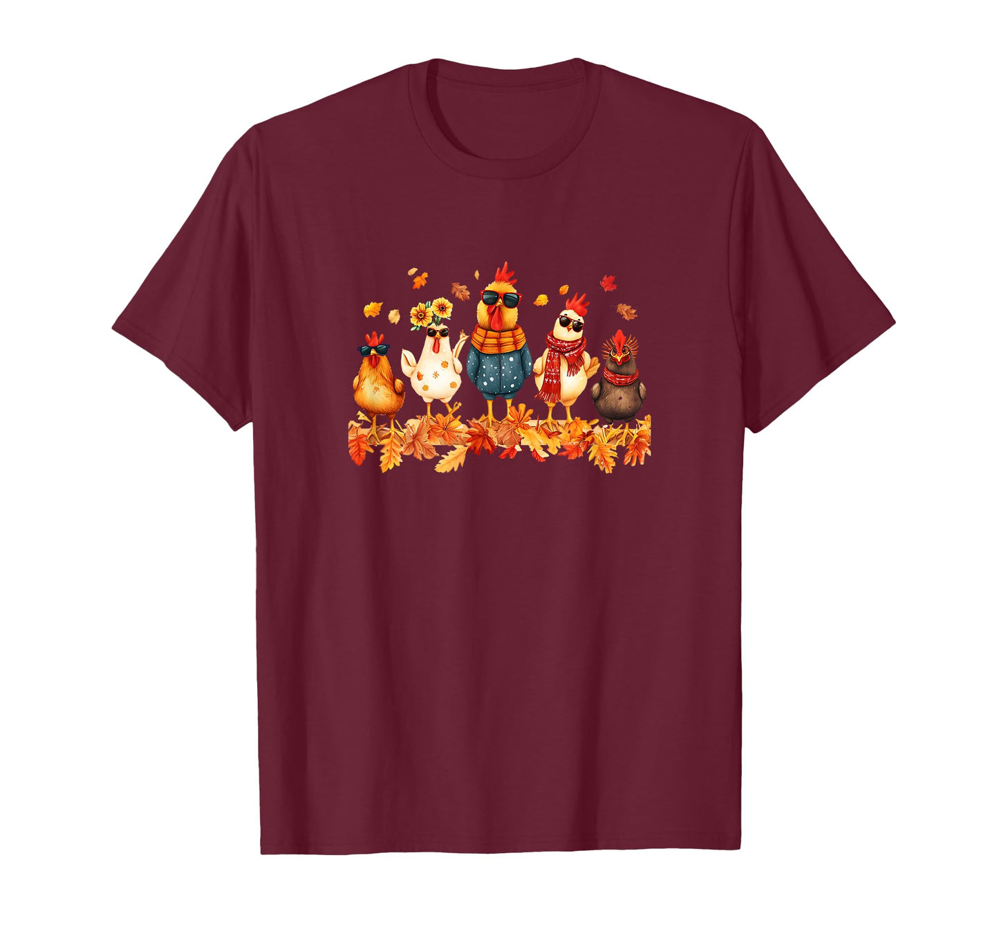 Fun and Trendy Chickens Fall Autumn Leaves T-Shirt