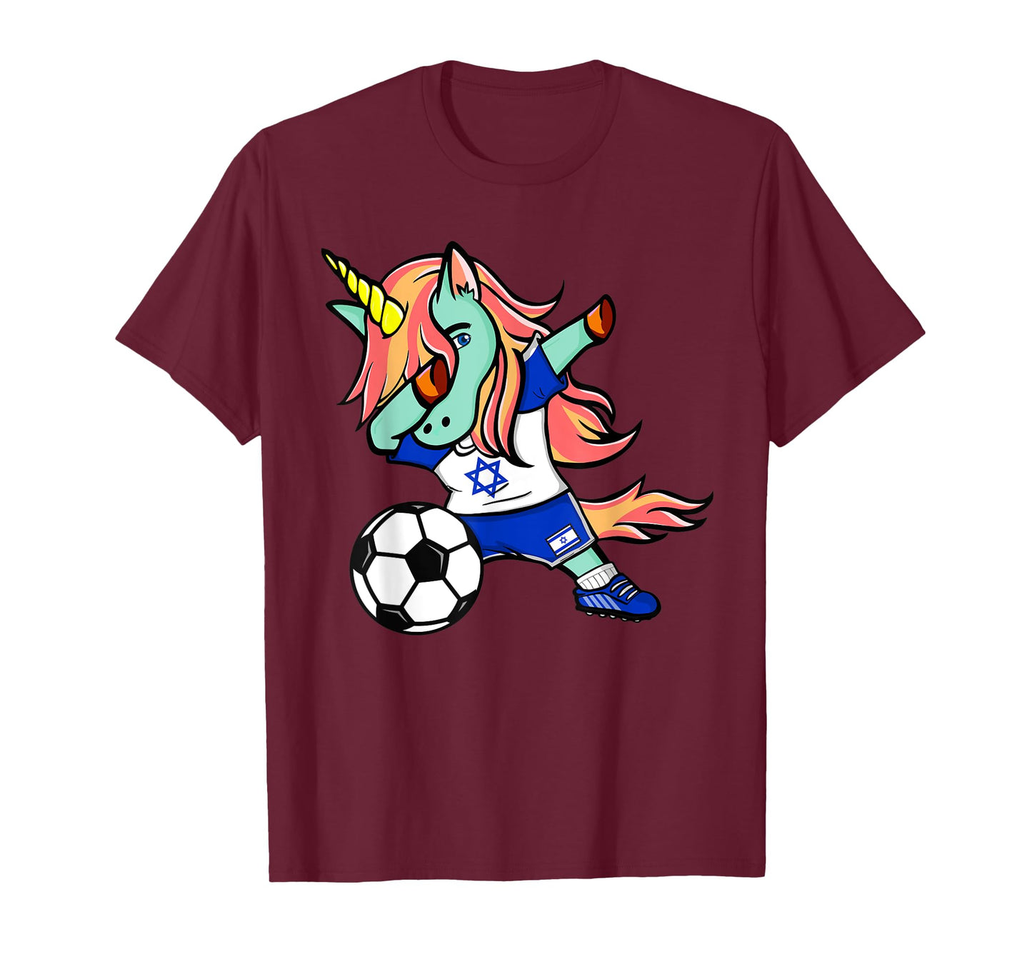 Funny Dabbing Unicorn Israel Football - Israeli Flag Soccer T-Shirt