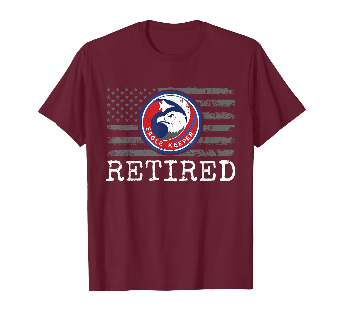 USAF F-15 Eagle Keeper Patch stamped Retired on US Flag T-Shirt