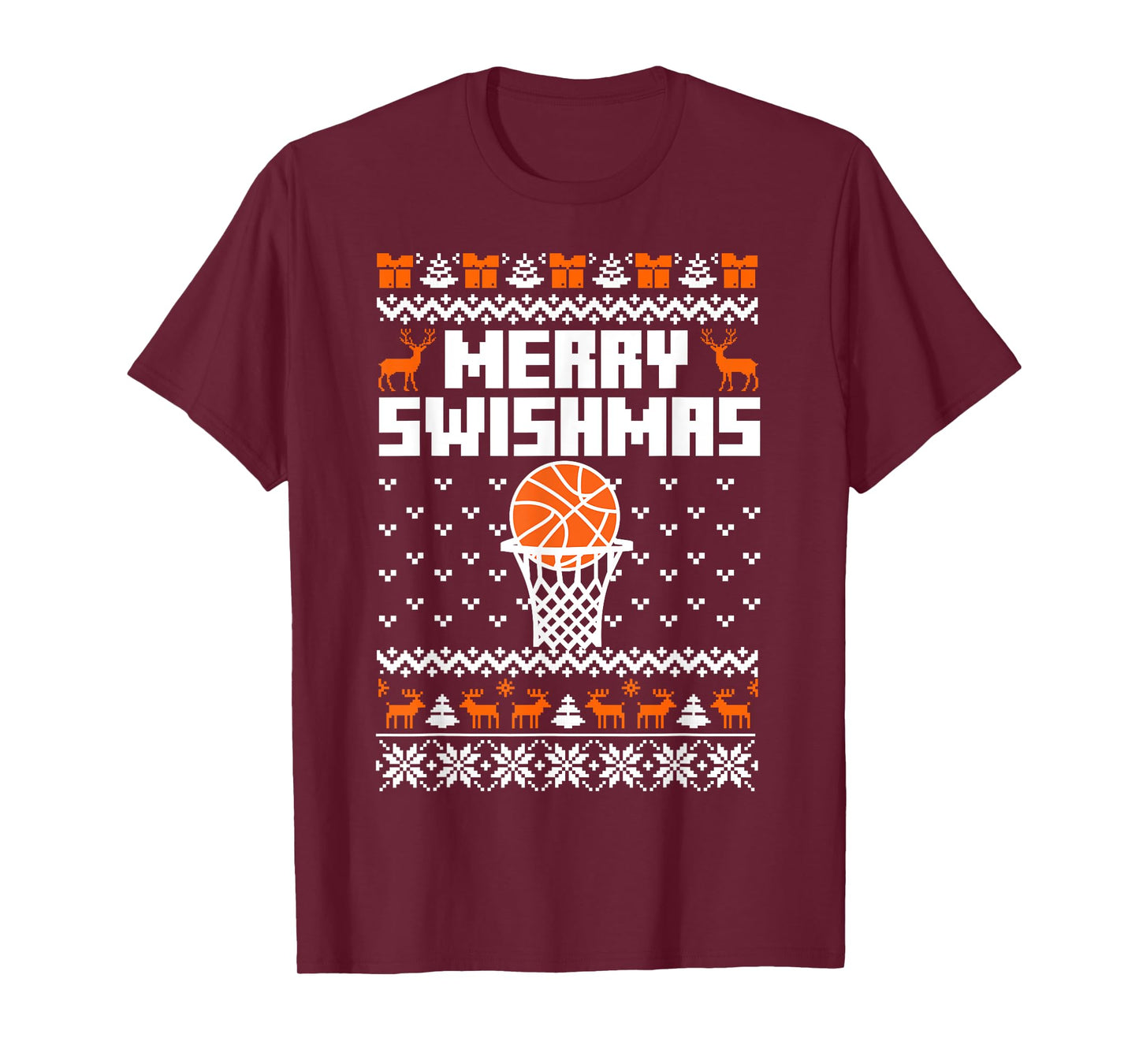 Merry Swishmas X-Mas Holiday Basketball Lover Ugly Christmas T-Shirt