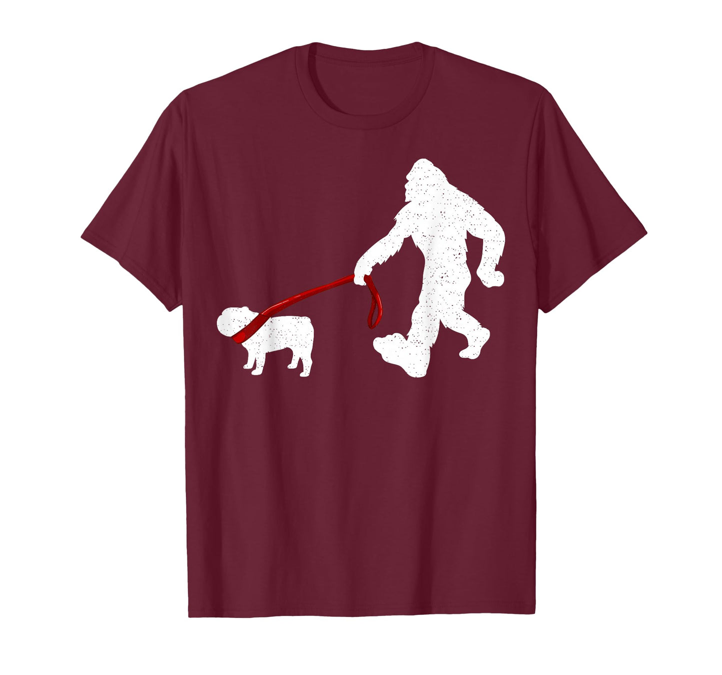 Funny Bigfoot Walking With Bulldog Dog Gifts T-Shirt