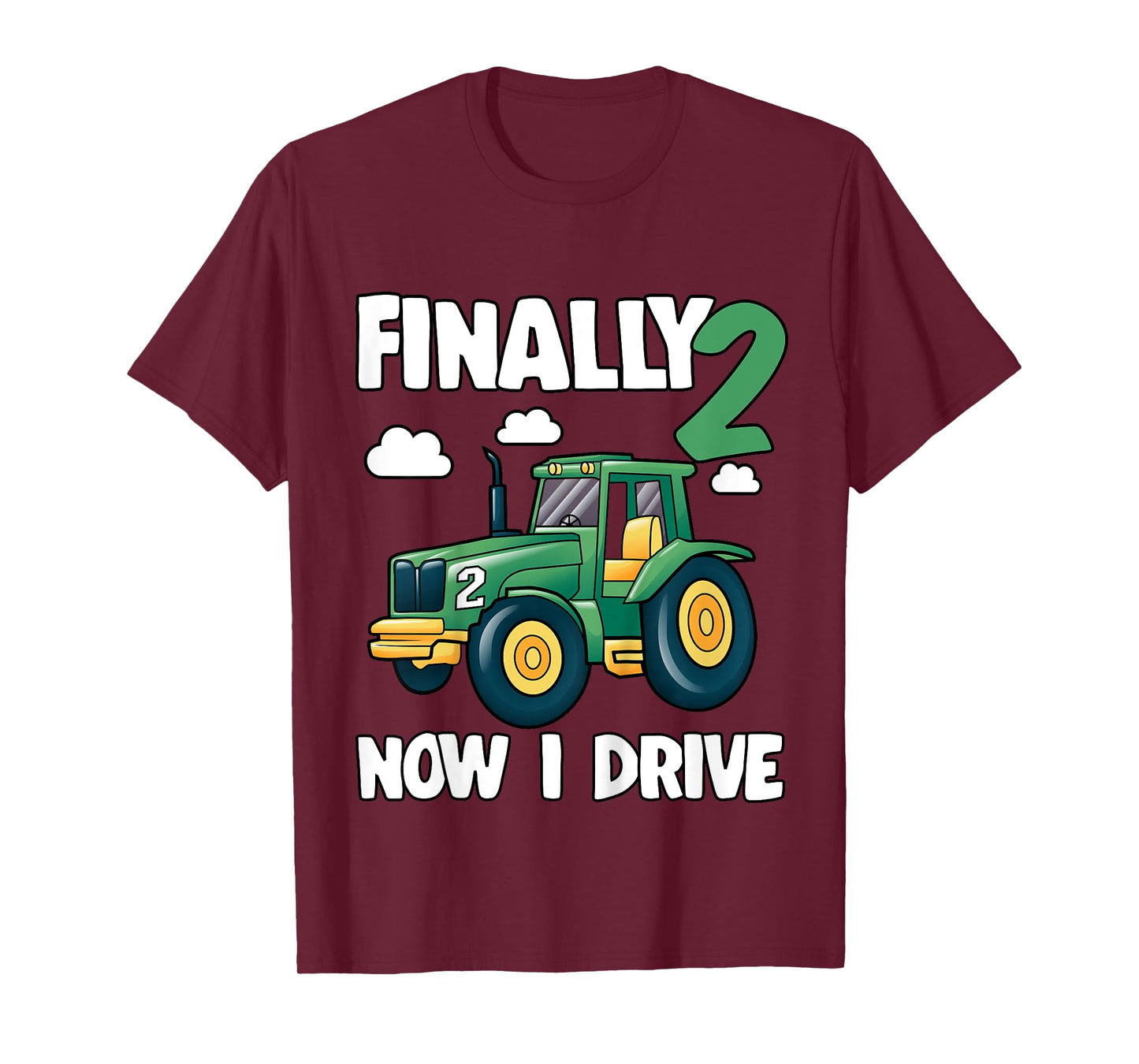 Kids Finally 2 Now I Drive 2nd Birthday Party Boy Tractor Kids T-Shirt