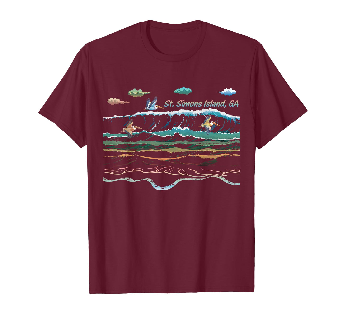 St. Simons Island Georgia Colorful Tie-Dye Pelican Beach T-Shirt