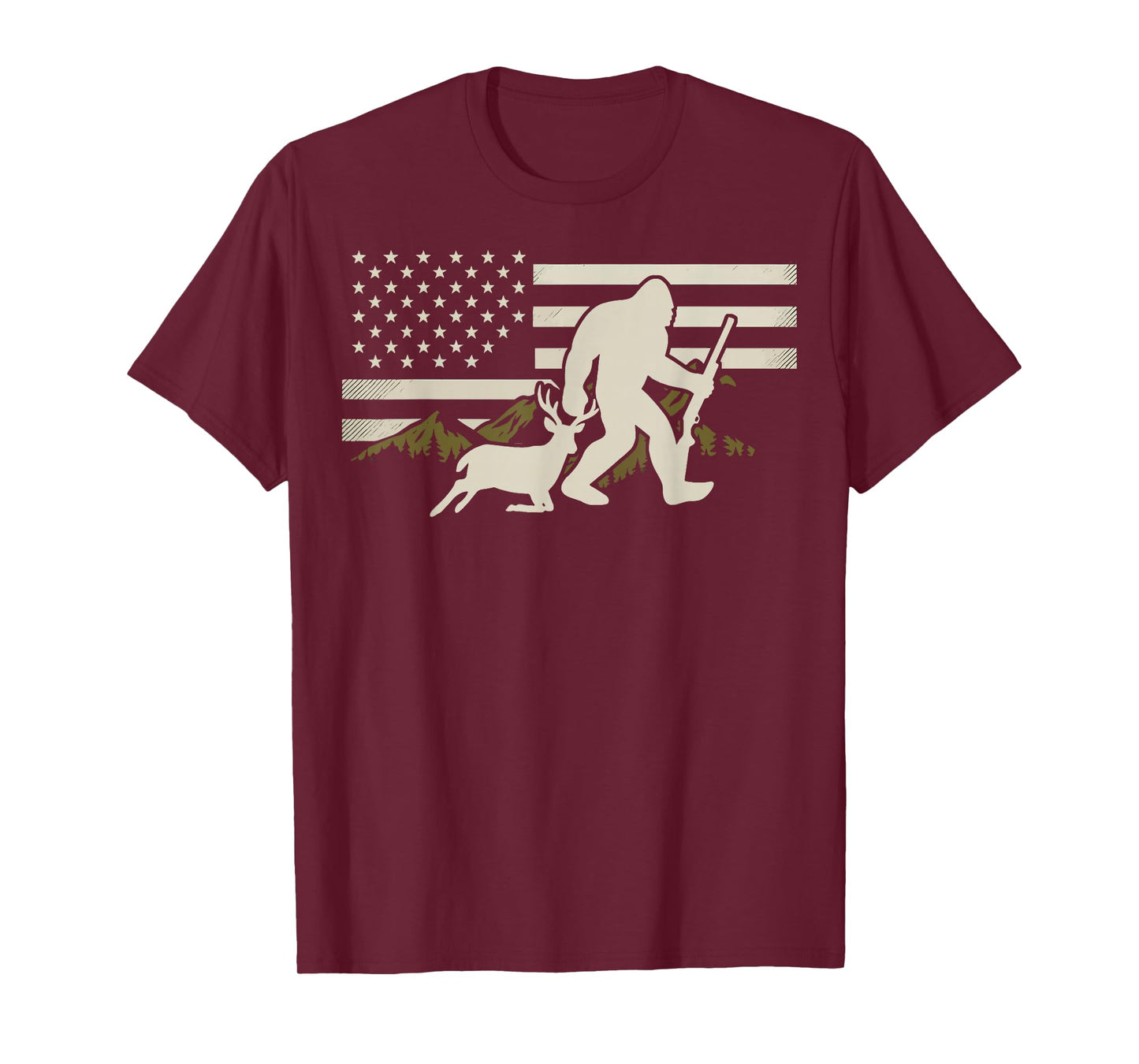 Bigfoot Deer Hunting USA Flag Deer Hunting Buck Season T-Shirt
