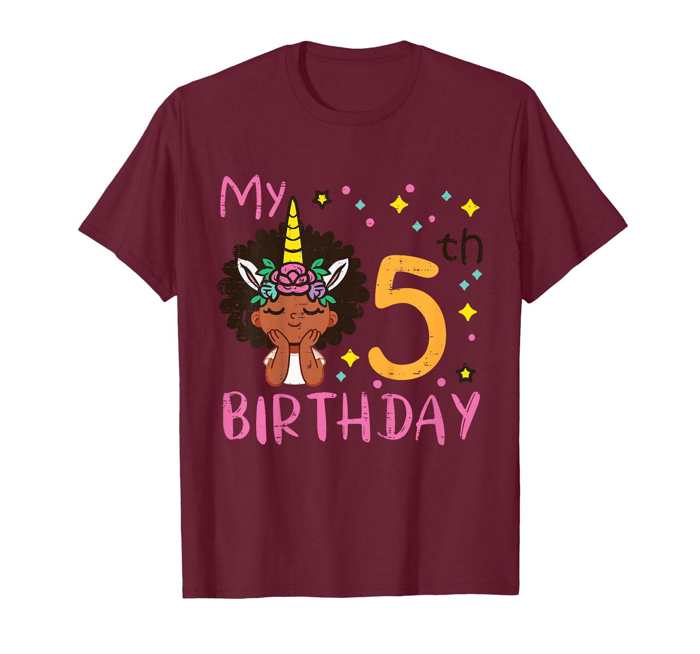 5th Birthday Afro Black Girl Unicorn 5 Year Old Bday Girls T-Shirt
